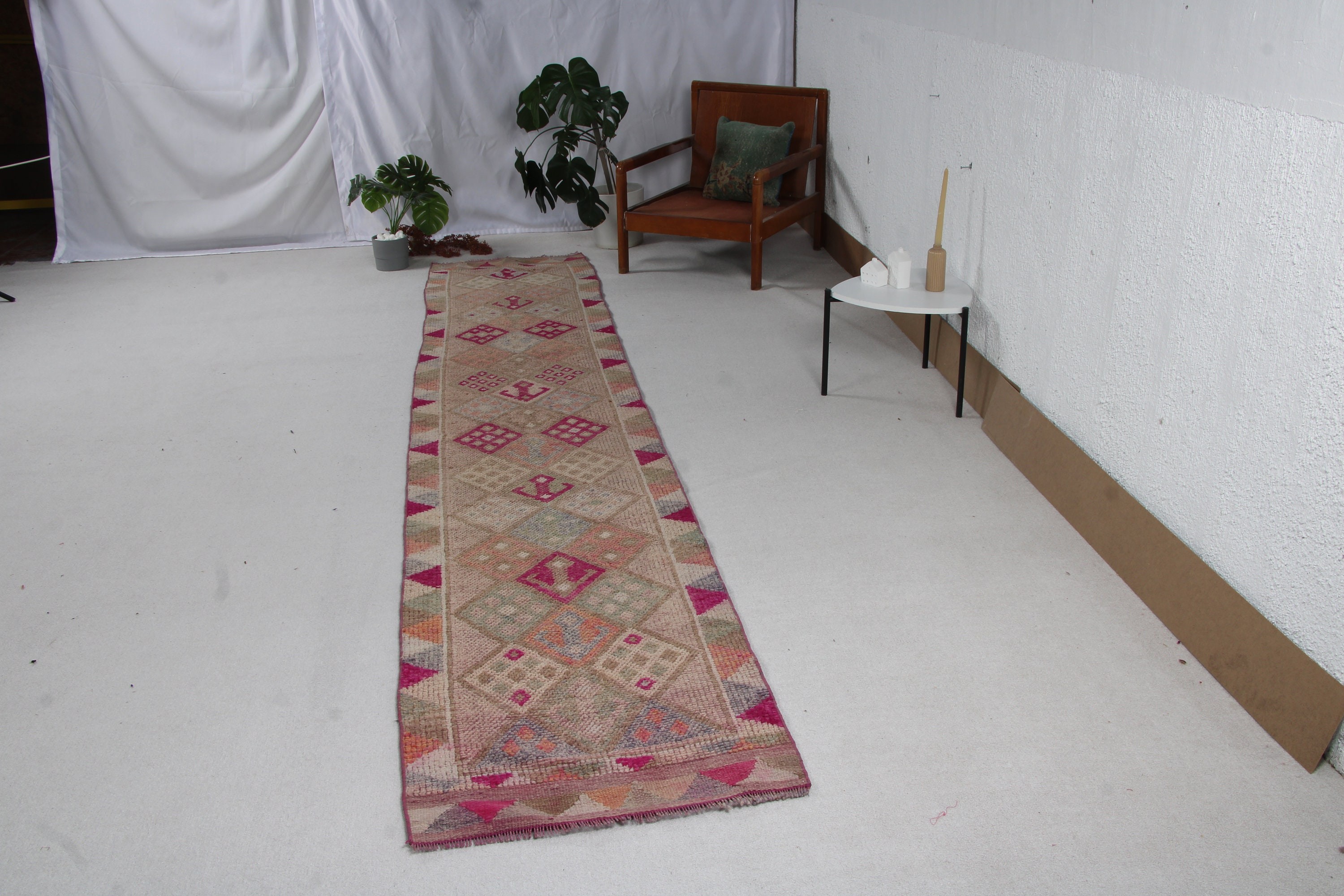 Vintage Runner Halısı, Türk Halısı, Oushak Halısı, El Dokuma Halıları, Vintage Halısı, Runner Halıları, Mor 2.5x12.8 ft Runner Halısı