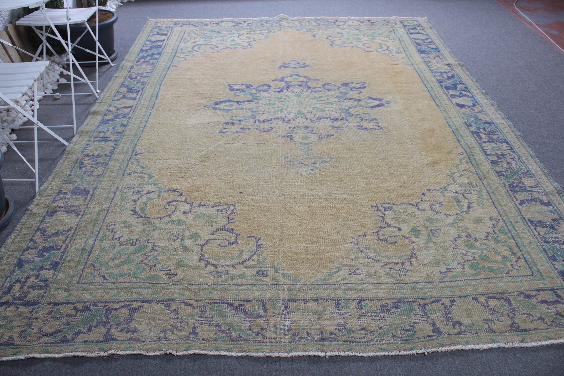 Fas Halısı, Vintage Halı, Bej Oushak Halısı, Oturma Odası Halısı, Yemek Odası Halısı, Yer Halıları, 8.2x10.5 ft Büyük Boy Halı, Türk Halısı, Havalı Halılar