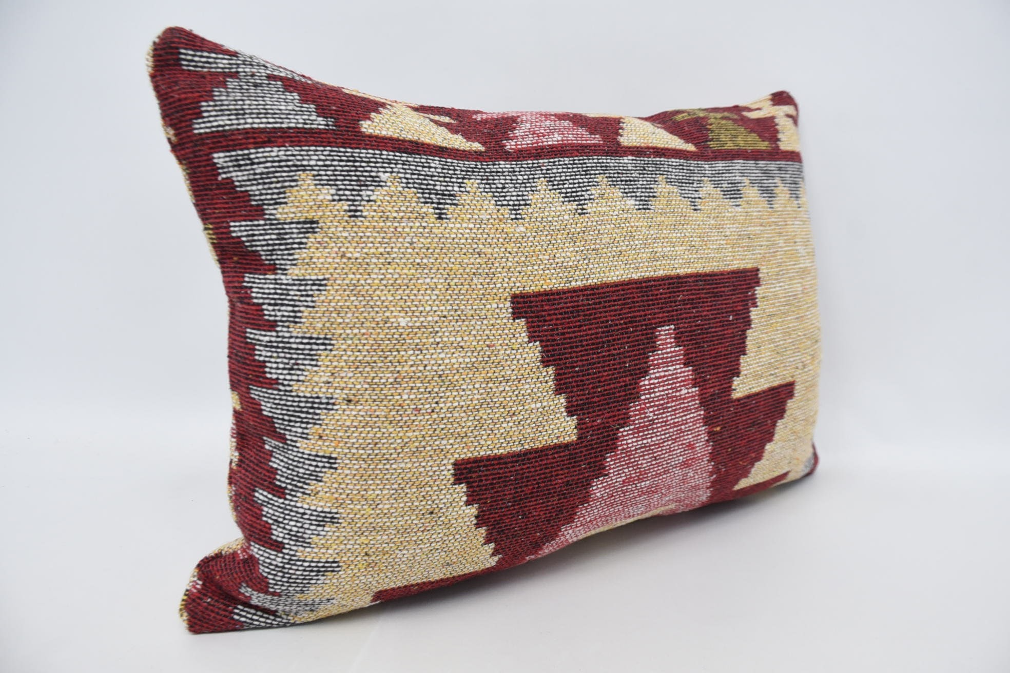 Ethnical Kilim Rug Pillow, 16"x24" Yellow Cushion, Kilim Pillow Cover, Authentic Cushion Case, Interior Designer Pillow