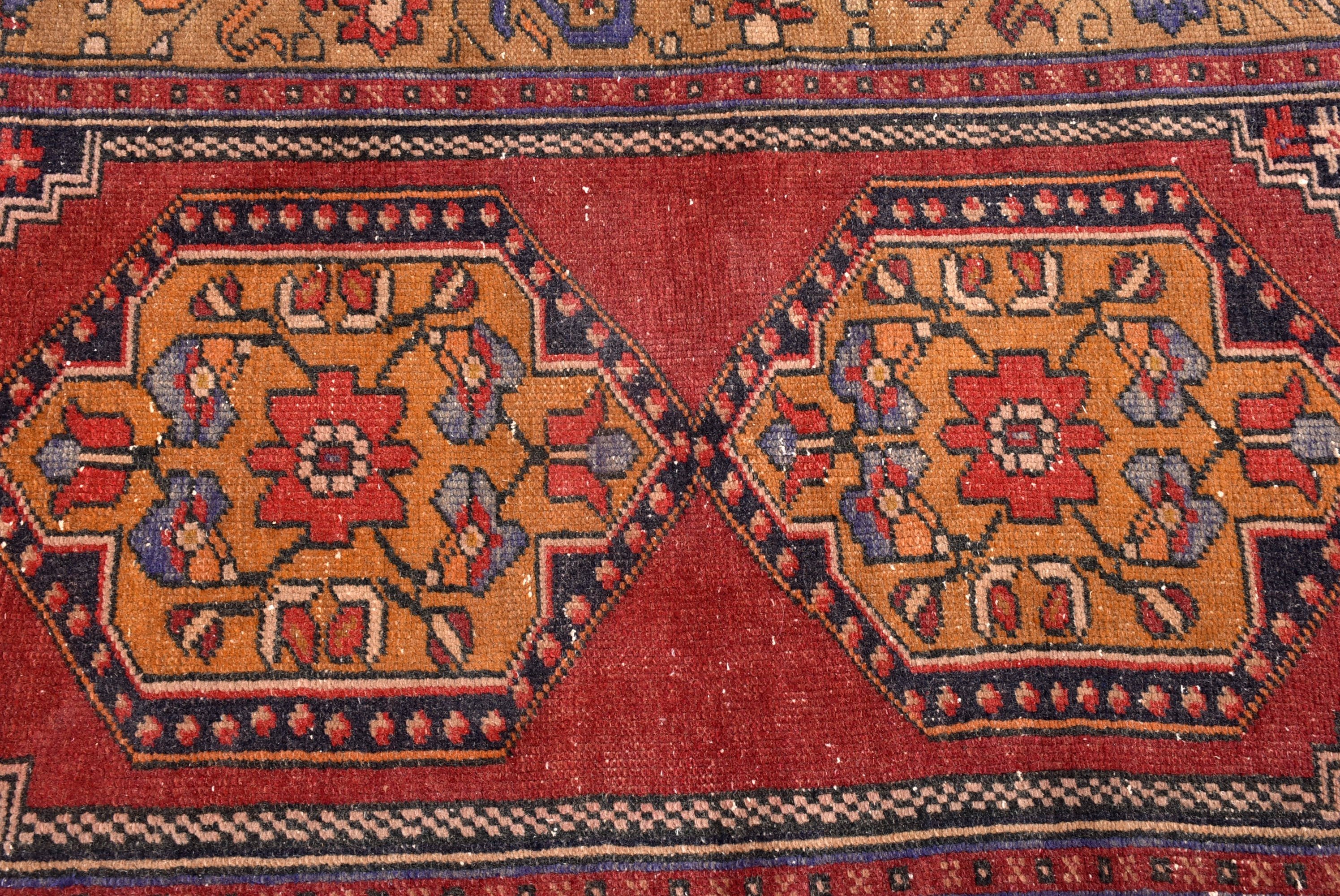 Açıklama Halısı, 3,2x6 ft Vurgulu Halılar, Vintage Vurgulu Halı, Düz Dokuma Halılar, Türk Halıları, Kırmızı Oushak Halıları, Dekoratif Halılar, Vintage Halılar