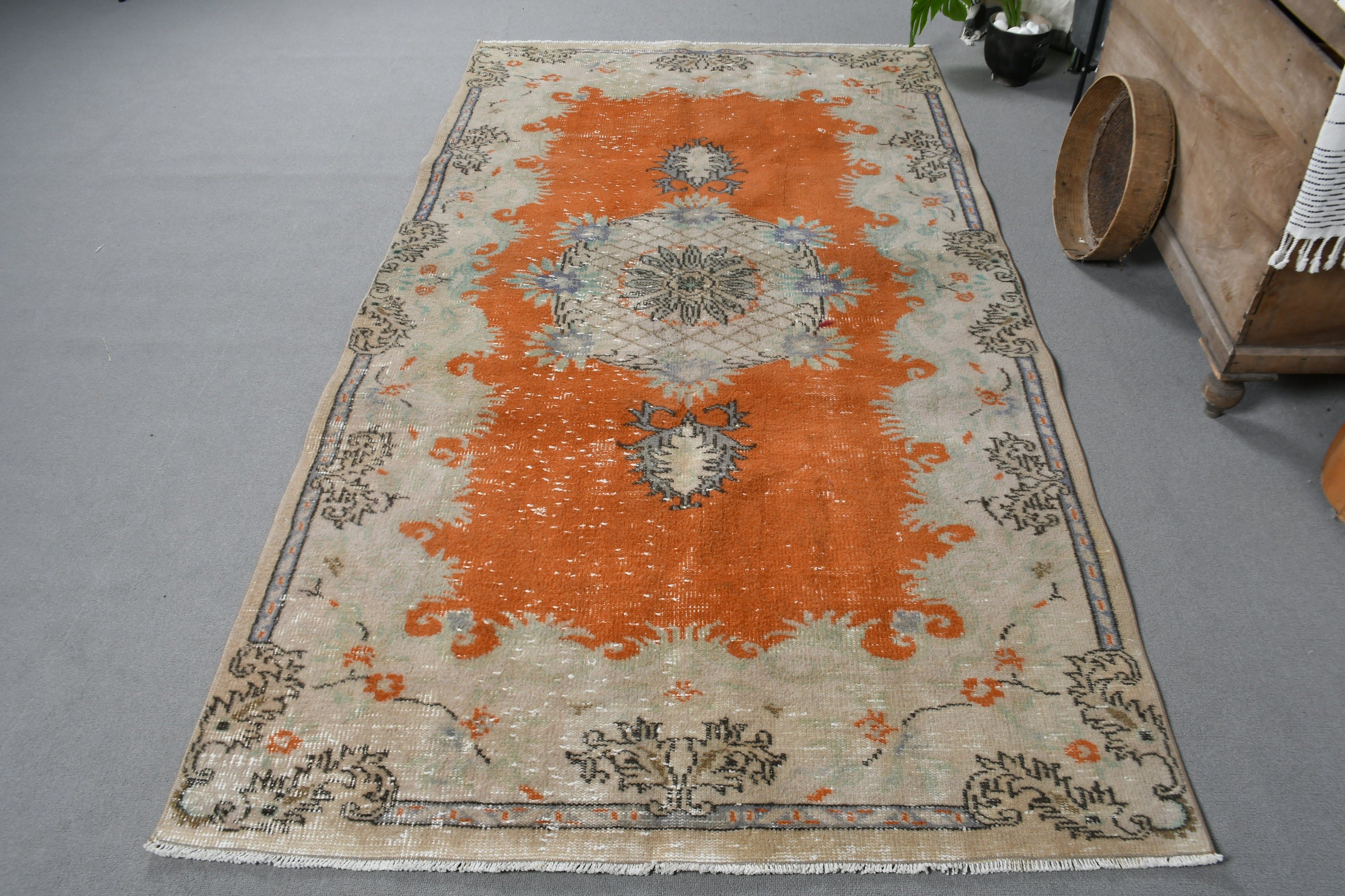 Kitchen Rugs, 4.5x8.2 ft Area Rug, Wool Rug, Vintage Rug, Orange Kitchen Rug, Eclectic Rug, Bedroom Rugs, Rugs for Floor, Turkish Rug