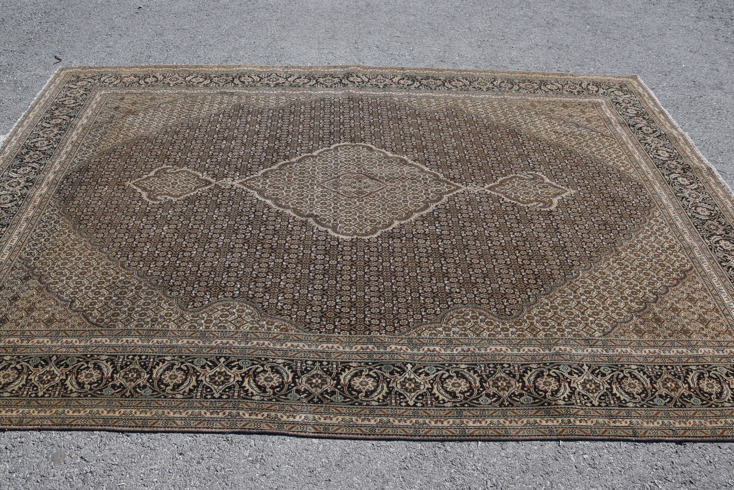 Kahverengi Antika Halı, El Yapımı Halı, Salon Halısı, Vintage Halı, Türk Halıları, Yemek Odası Halısı, Yer Halısı, 6.6x9.7 ft Büyük Halı