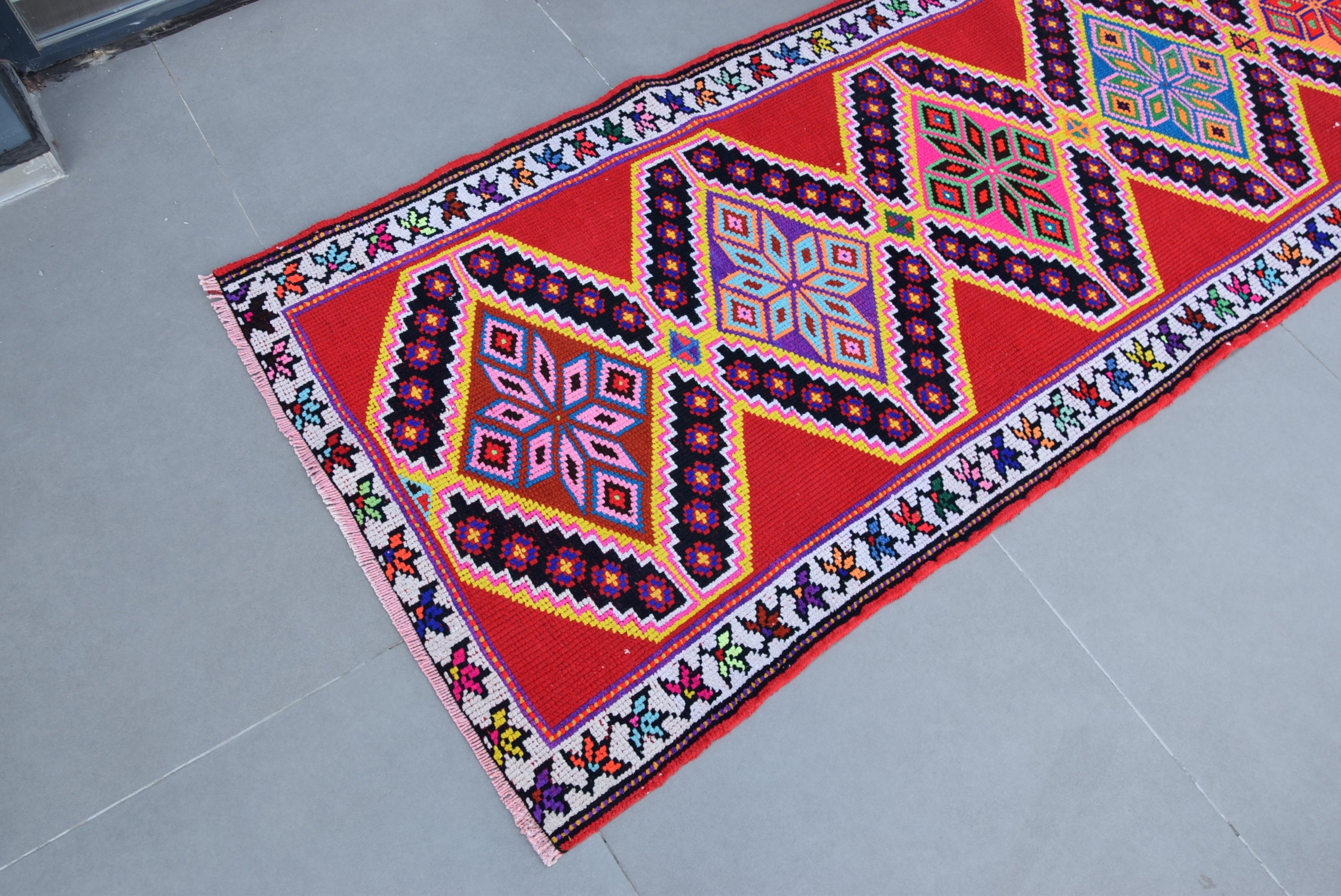 Red Oriental Rug, Stair Rugs, Hallway Rugs, Turkish Rug, Home Decor Rugs, Vintage Rug, Muted Rug, 3x12.1 ft Runner Rug, Antique Rug