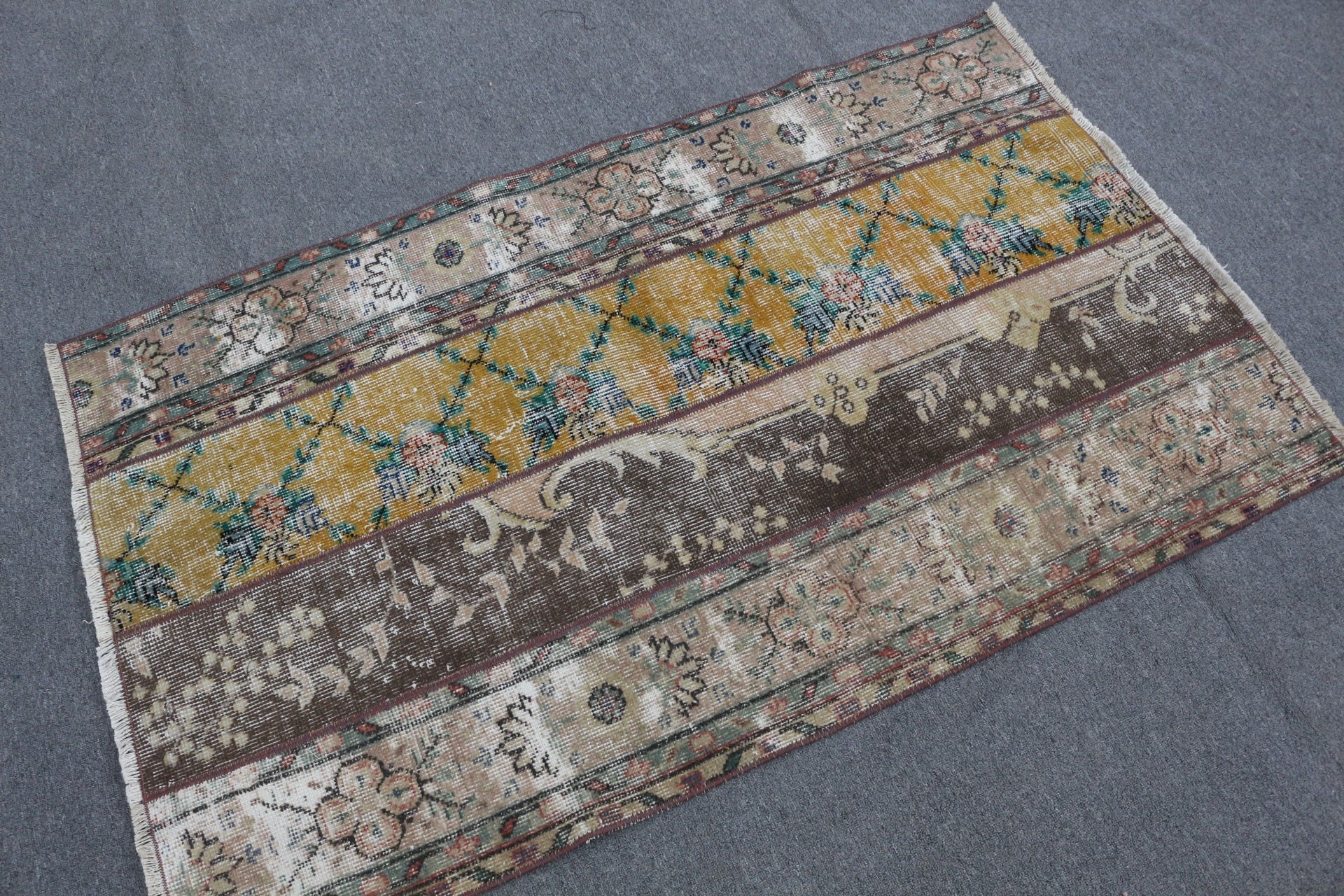 Vintage Halı, Kahverengi Yer Halısı, Giriş Halısı, Eski Halı, Kapı Paspası Halıları, Banyo Halıları, Soğuk Halı, Türk Halısı, 3x4,9 ft Küçük Halı