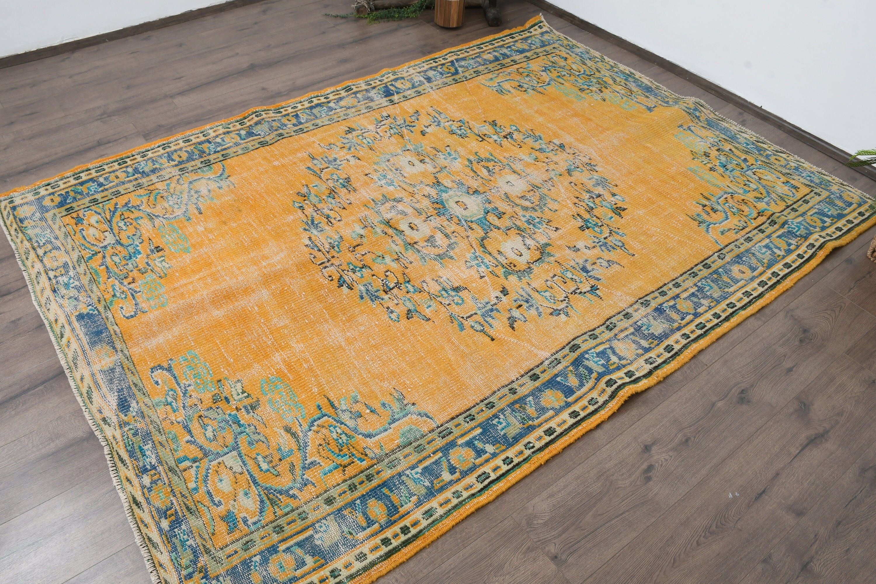 Bedroom Rug, Turkish Rugs, Vintage Decor Rug, Vintage Rugs, Oushak Rugs, 5.4x7.6 ft Large Rugs, Yellow Kitchen Rugs, Salon Rugs, Floor Rug