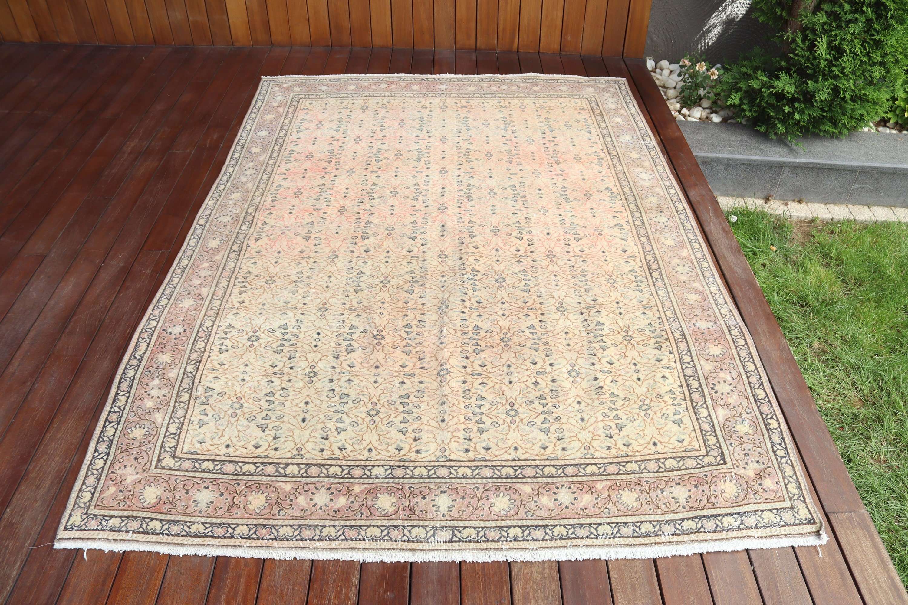 5x7.3 ft Alan Halısı, Yemek Odası Halıları, Türk Halısı, Bej Lüks Halılar, Yer Halıları, Yer Halıları, Vintage Halı, Ev Dekorasyonu Halısı