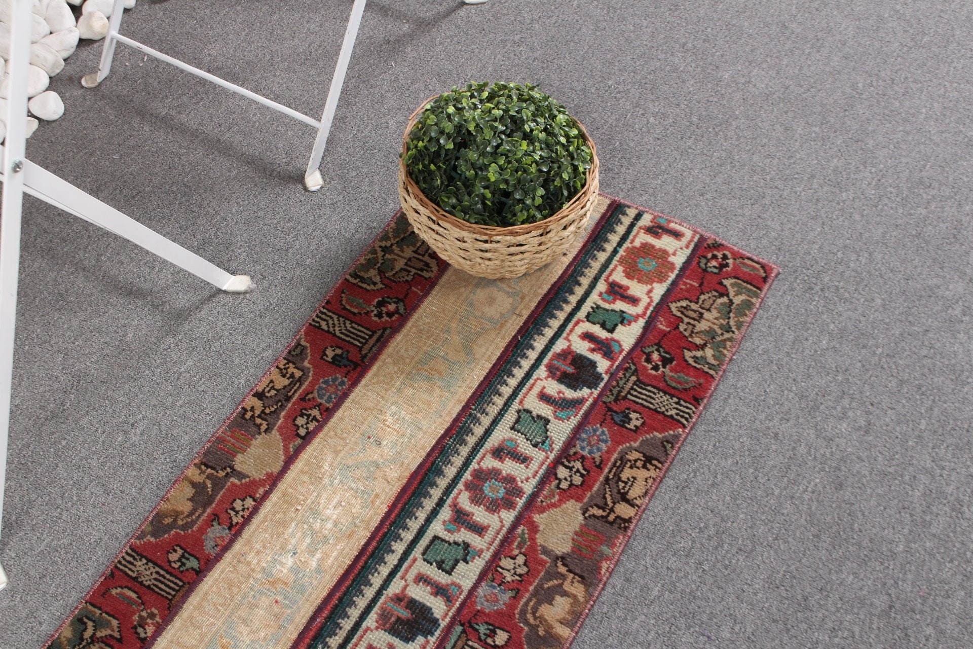 Wool Rug, Turkish Rug, 1.4x3.7 ft Small Rug, Red Oushak Rugs, Rugs for Door Mat, Vintage Rugs, Bedroom Rugs, Entry Rug, Antique Rugs