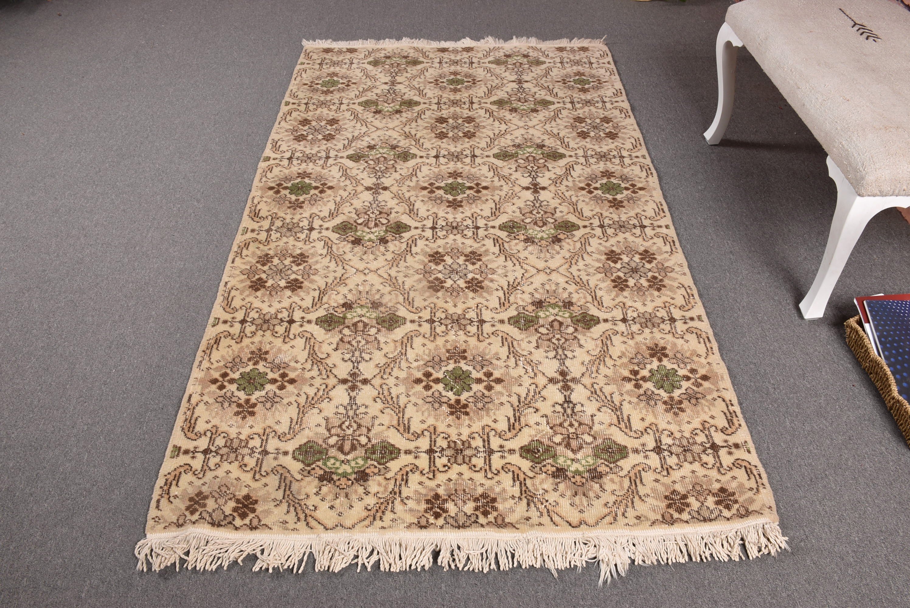 Turkish Rugs, Living Room Rug, 4x7 ft Area Rugs, Boho Rug, Oriental Rugs, Vintage Area Rugs, Vintage Rugs, Beige Wool Rug, Rugs for Area