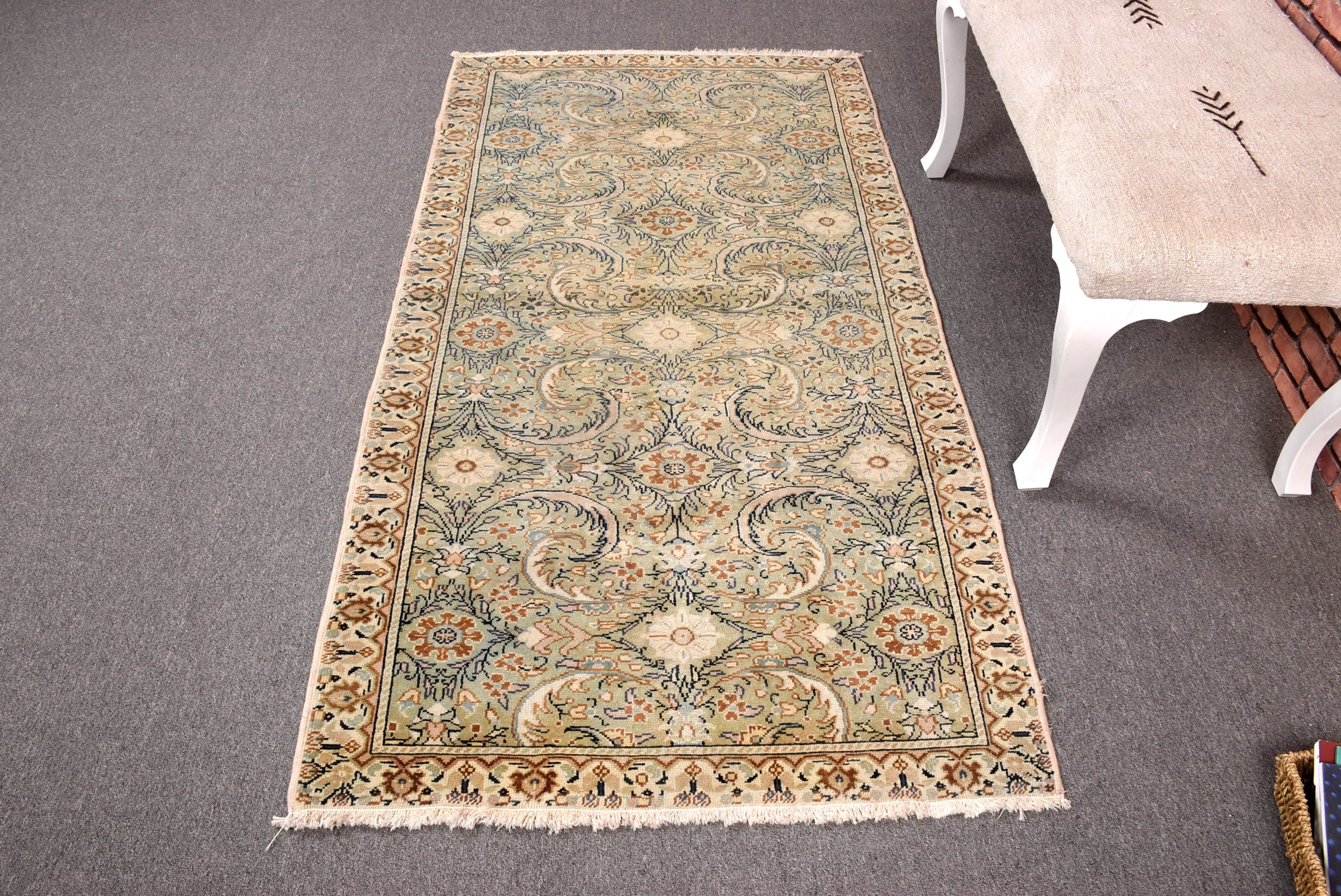 Vintage Halı, Boho Halı, Mutfak Halıları, Dekoratif Halılar, Ev Dekorasyonu Halıları, Oushak Halı, 3.1x5.9 ft Accent Halılar, Türk Halısı, Yeşil Açıklama Halısı