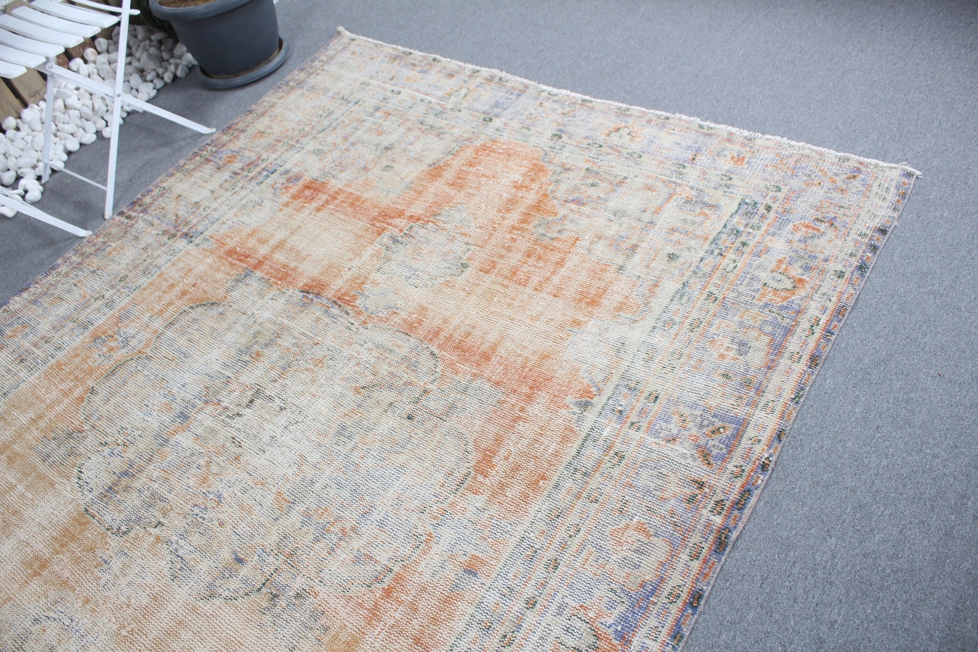 Ofis Halısı, Vintage Halı, Türk Halısı, Oturma Odası Halıları, Salon Halıları, 6.3x8.4 ft Büyük Halı, Ev Dekor Halısı, Turuncu Soğuk Halı