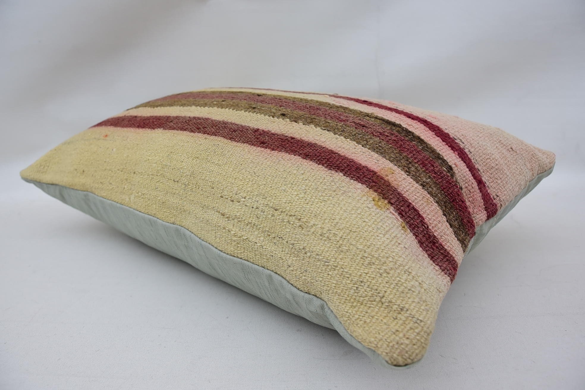 Bright Pillow Case, Turkish Kilim Pillow, Home Decor Pillow, Vintage Kilim Throw Pillow, 16"x24" Beige Pillow Cover
