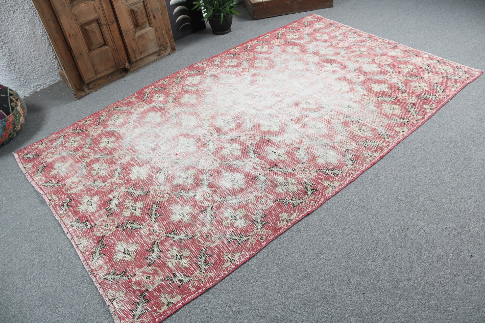 Statement Rug, Handwoven Rug, Dining Room Rugs, Vintage Rug, Aztec Rug, Turkish Rug, Red Antique Rugs, 5.1x8.2 ft Large Rug, Bedroom Rug