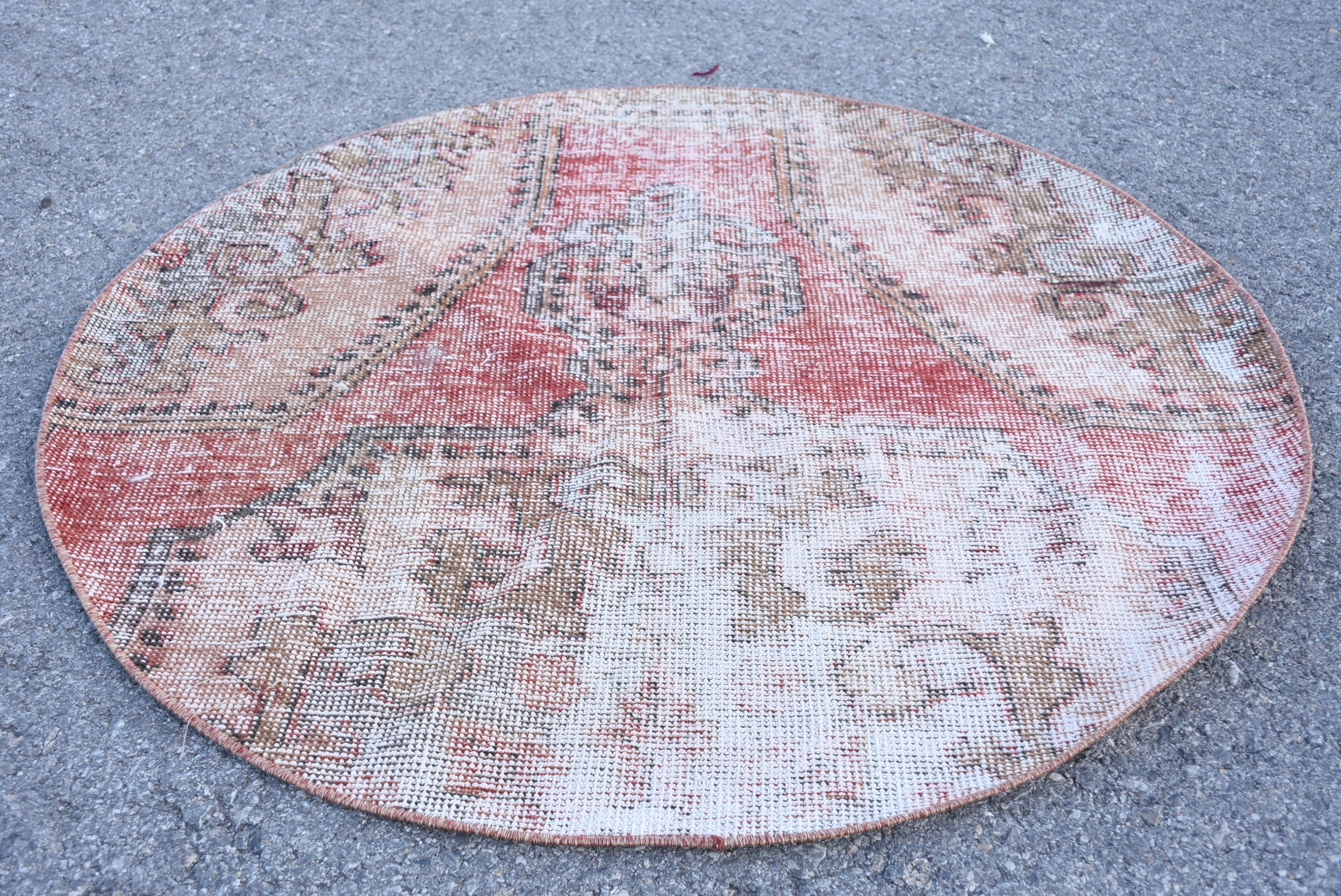 Anatolian Rug, Turkish Rug, Rugs for Door Mat, Nursery Rug, Red  3.4x3.4 ft Small Rug, Vintage Rug, Car Mat Rug