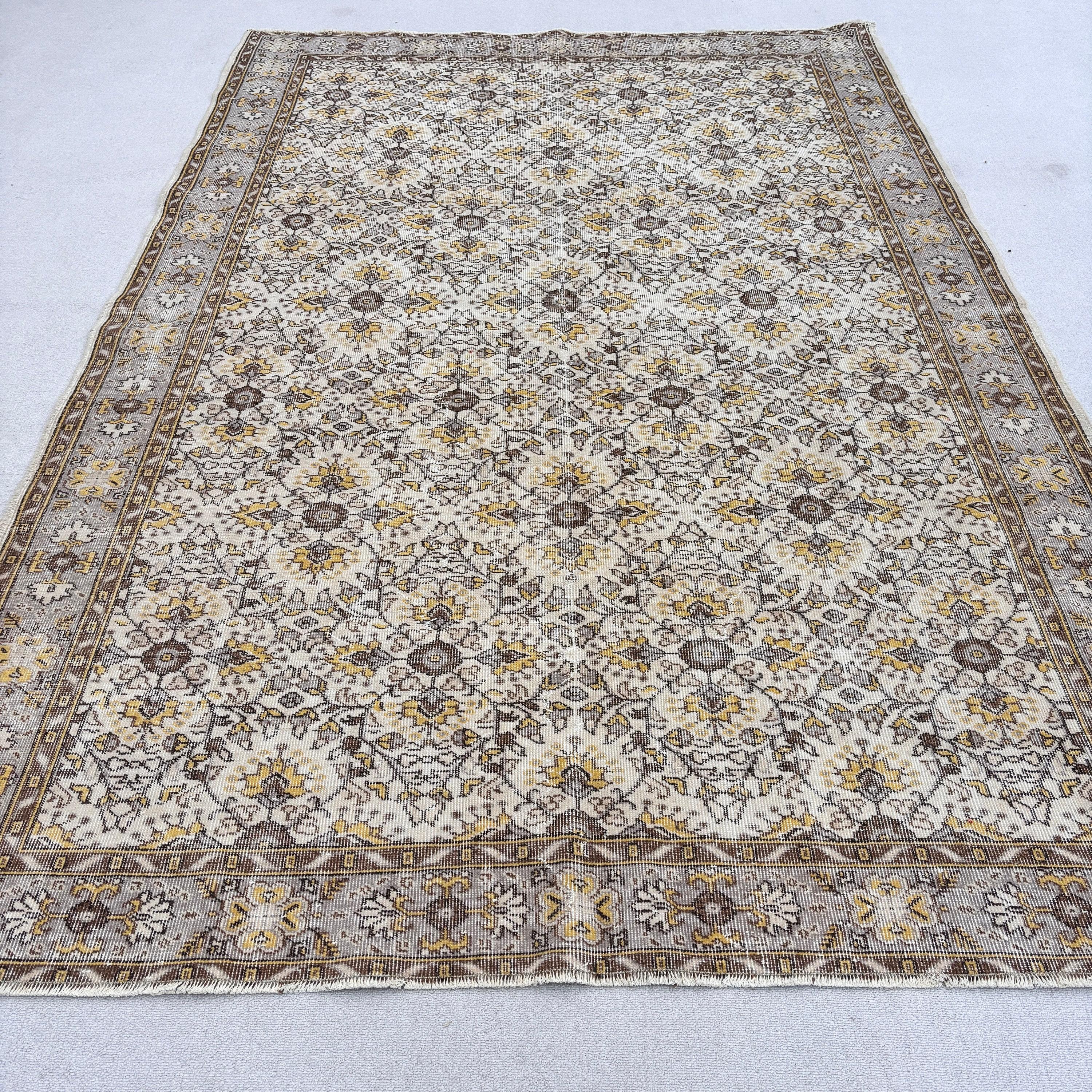 Türk Halıları, Bej Açıklama Halısı, 6.5x9.9 ft Büyük Halılar, Açıklama Halısı, Salon Halısı, Anadolu Halıları, Vintage Halı, Büyük Oushak Halıları