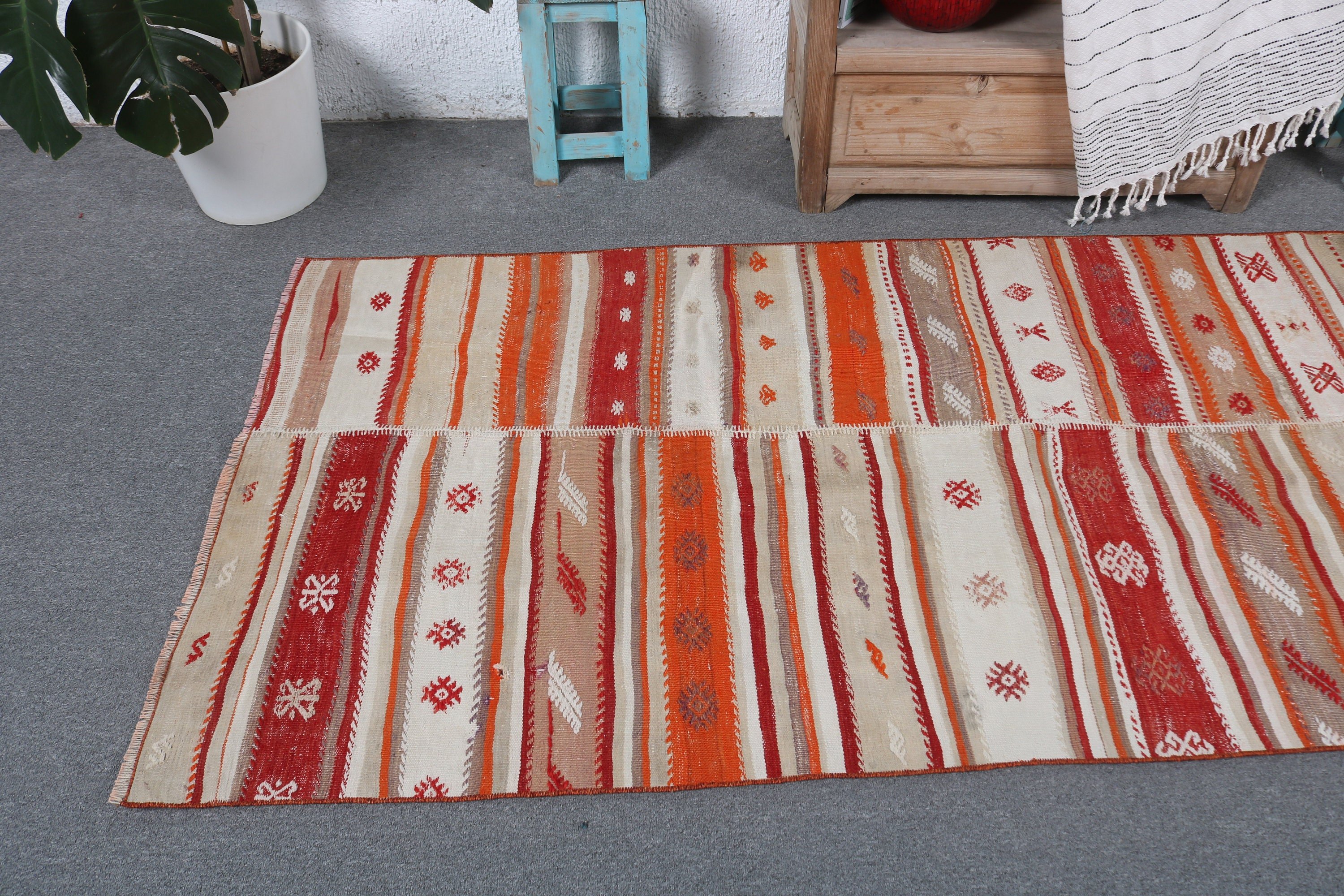 Accent Halıları, 3.1x7.5 ft Accent Halıları, Yer Halıları, Kilim, Boho Halıları, Türk Halısı, Vintage Halılar, Turuncu Yatak Odası Halıları, Dekoratif Halılar