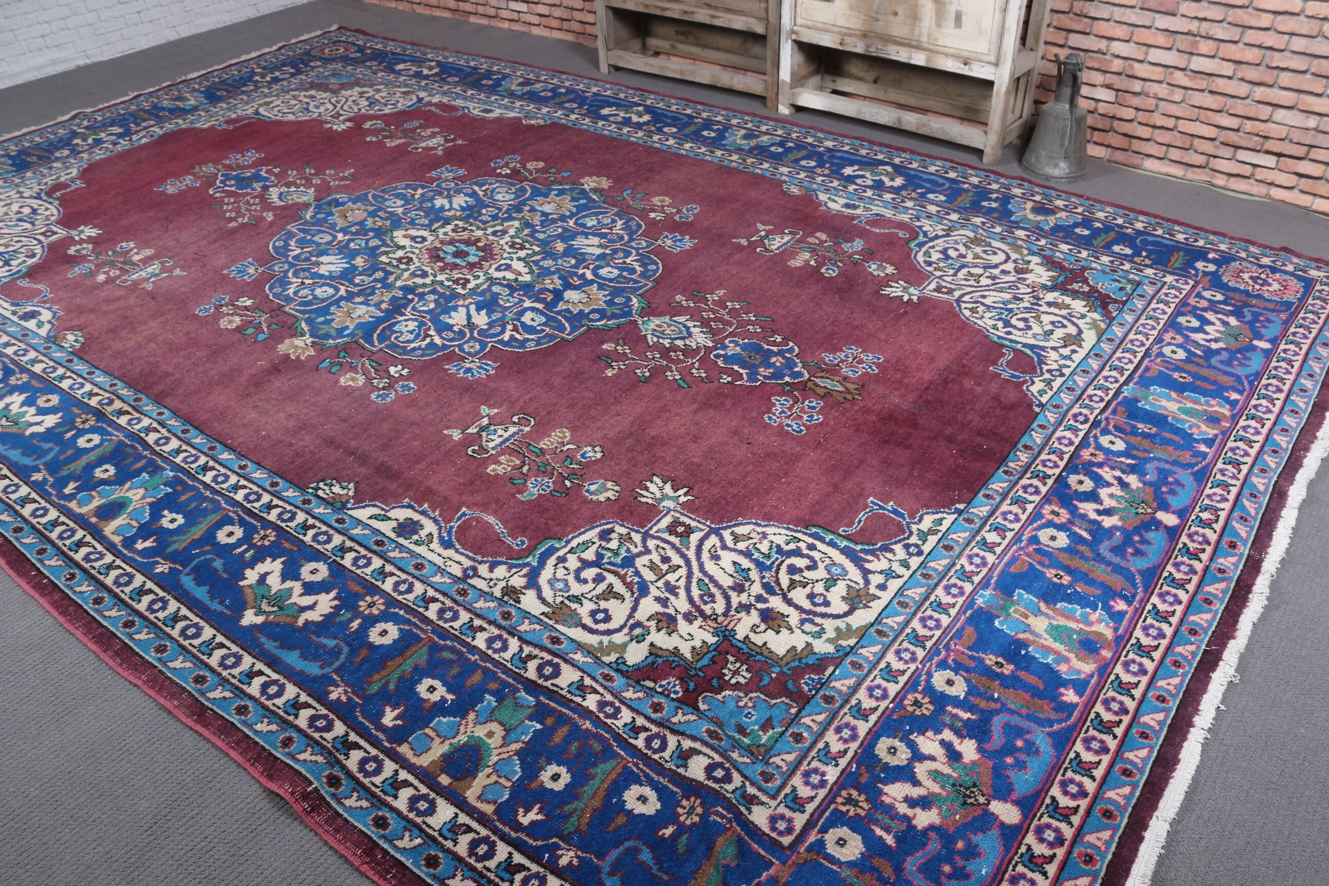 8.8x13.5 ft Oversize Rug, Turkish Rugs, Outdoor Rug, Vintage Rug, Blue Moroccan Rug, Bedroom Rug, Living Room Rug, Saloon Rug