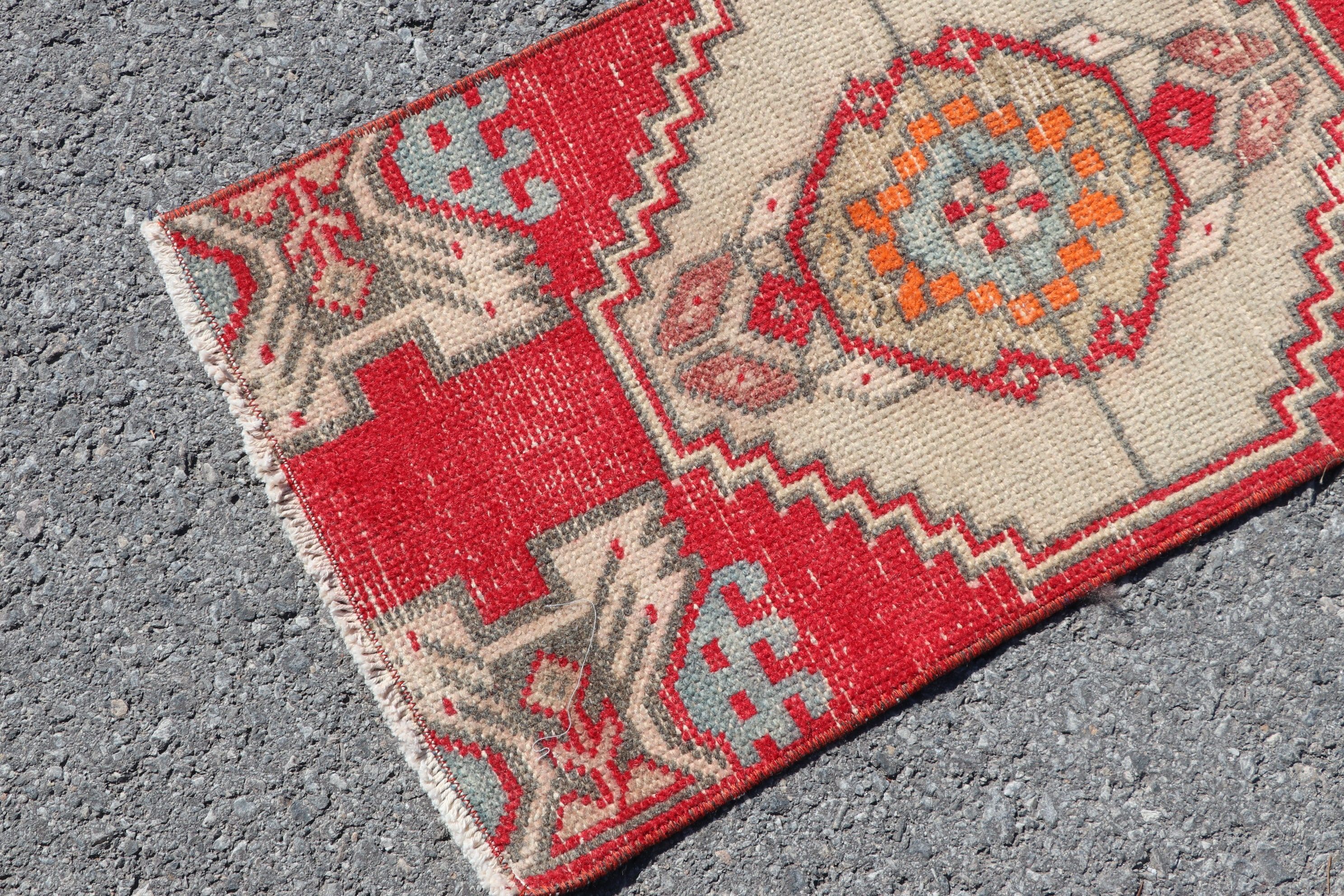 Antique Rug, Vintage Rug, Turkish Rugs, 1.3x2.7 ft Small Rugs, Bath Rug, Cool Rugs, Rugs for Bathroom, Entry Rug, Red Moroccan Rug