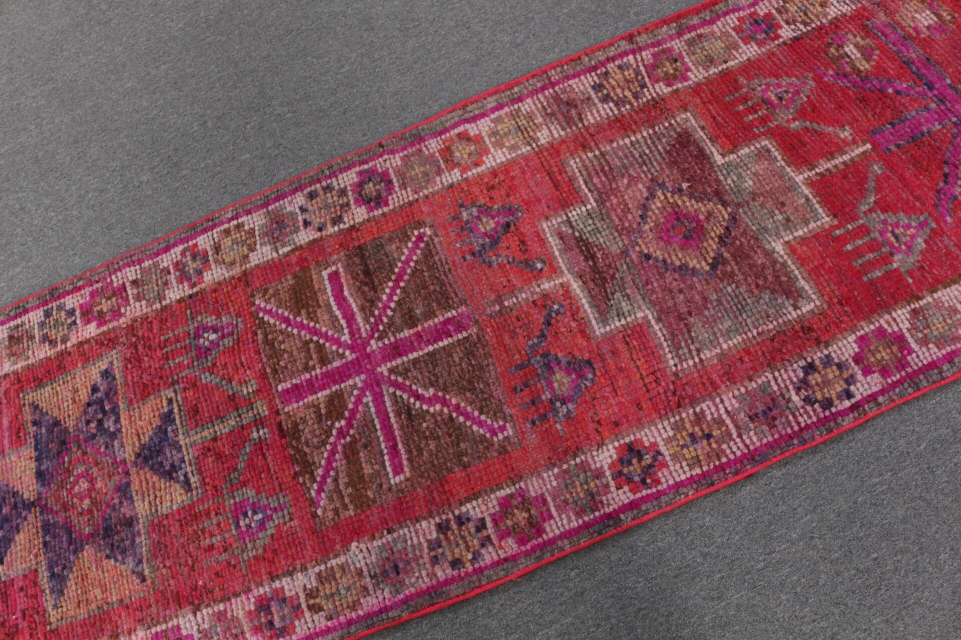 Red Oriental Rug, Rugs for Kitchen, Home Decor Rug, Nomadic Rug, 2.4x9 ft Runner Rug, Stair Rug, Vintage Rug, Kitchen Rugs, Turkish Rug