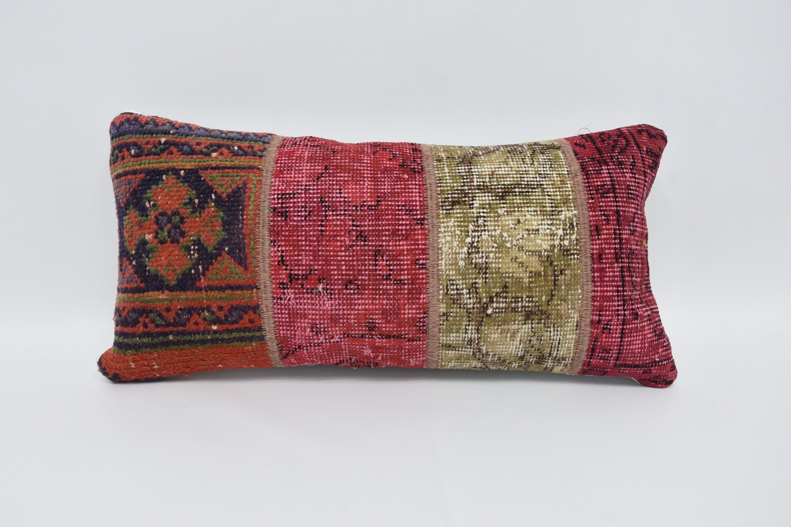 Custom Cushion Case, Boho Pillow Sham Cover, Kilim Cushion Sham, 12"x24" Red Pillow Case, Sofa Cushion Case, Vintage Kilim Throw Pillow