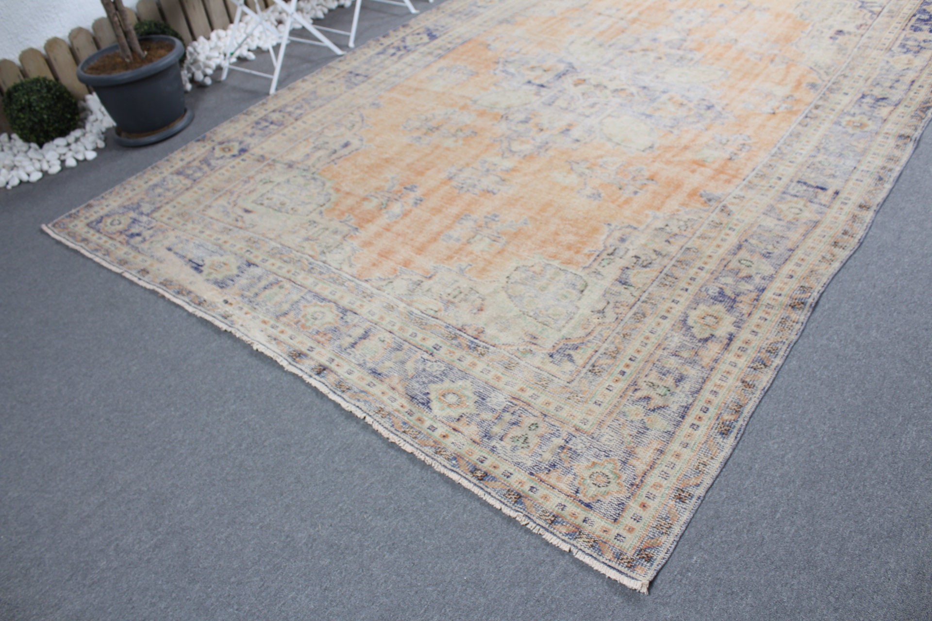 7.4x10.8 ft Oversize Rug, Oriental Rugs, Saloon Rug, Turkish Rug, Living Room Rug, Vintage Rugs, Kitchen Rug, Pastel Rugs, Orange Wool Rug