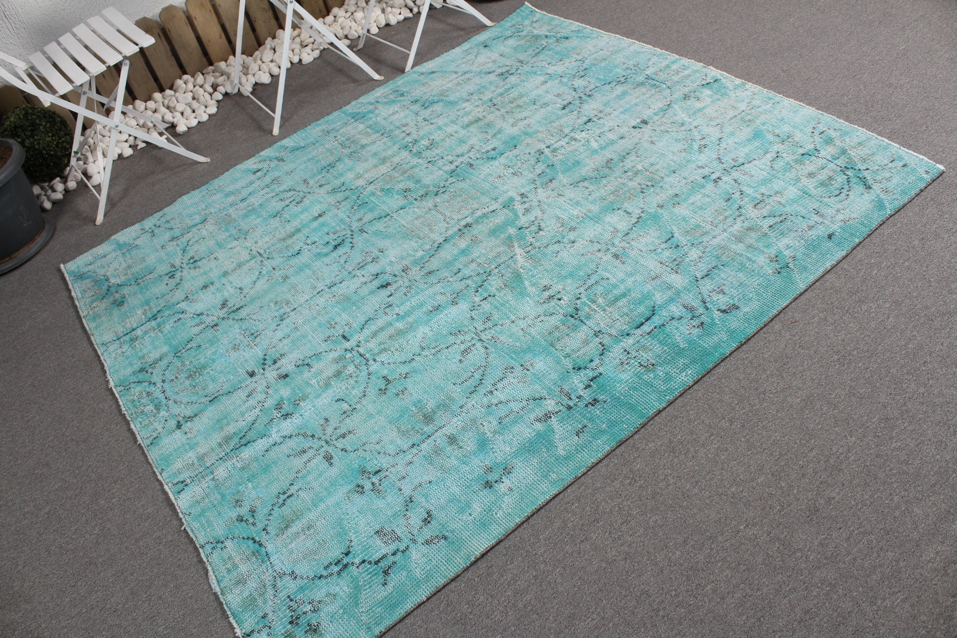 5.5x6.4 ft Area Rug, Cool Rug, Bedroom Rugs, Antique Rug, Rugs for Dining Room, Blue Cool Rug, Vintage Rug, Indoor Rugs, Turkish Rug