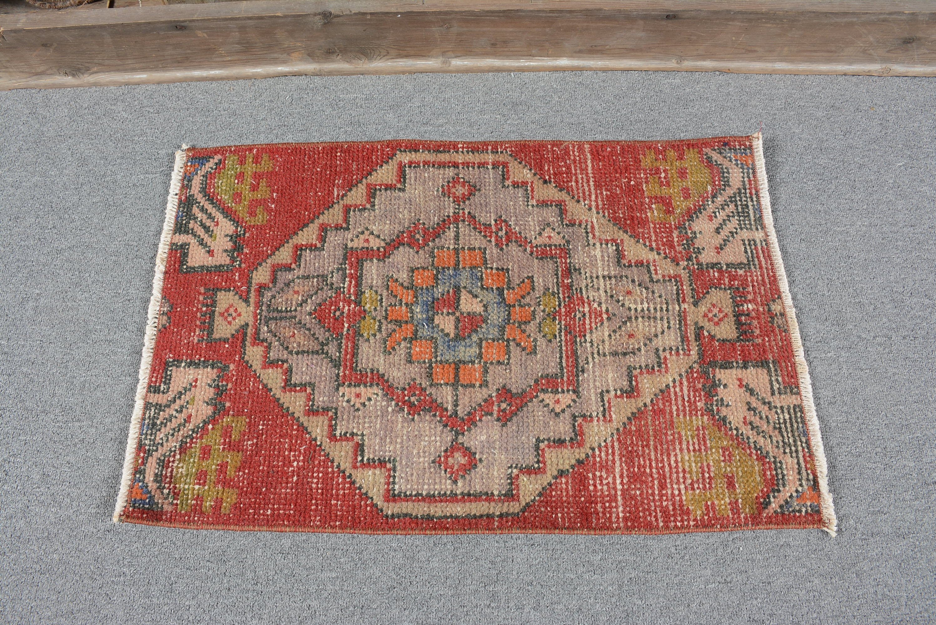 Bedroom Rug, Vintage Rug, Oriental Rug, Distressed Rug, Red Kitchen Rug, Rugs for Bedroom, 1.4x2.1 ft Small Rug, Turkish Rug, Anatolian Rug