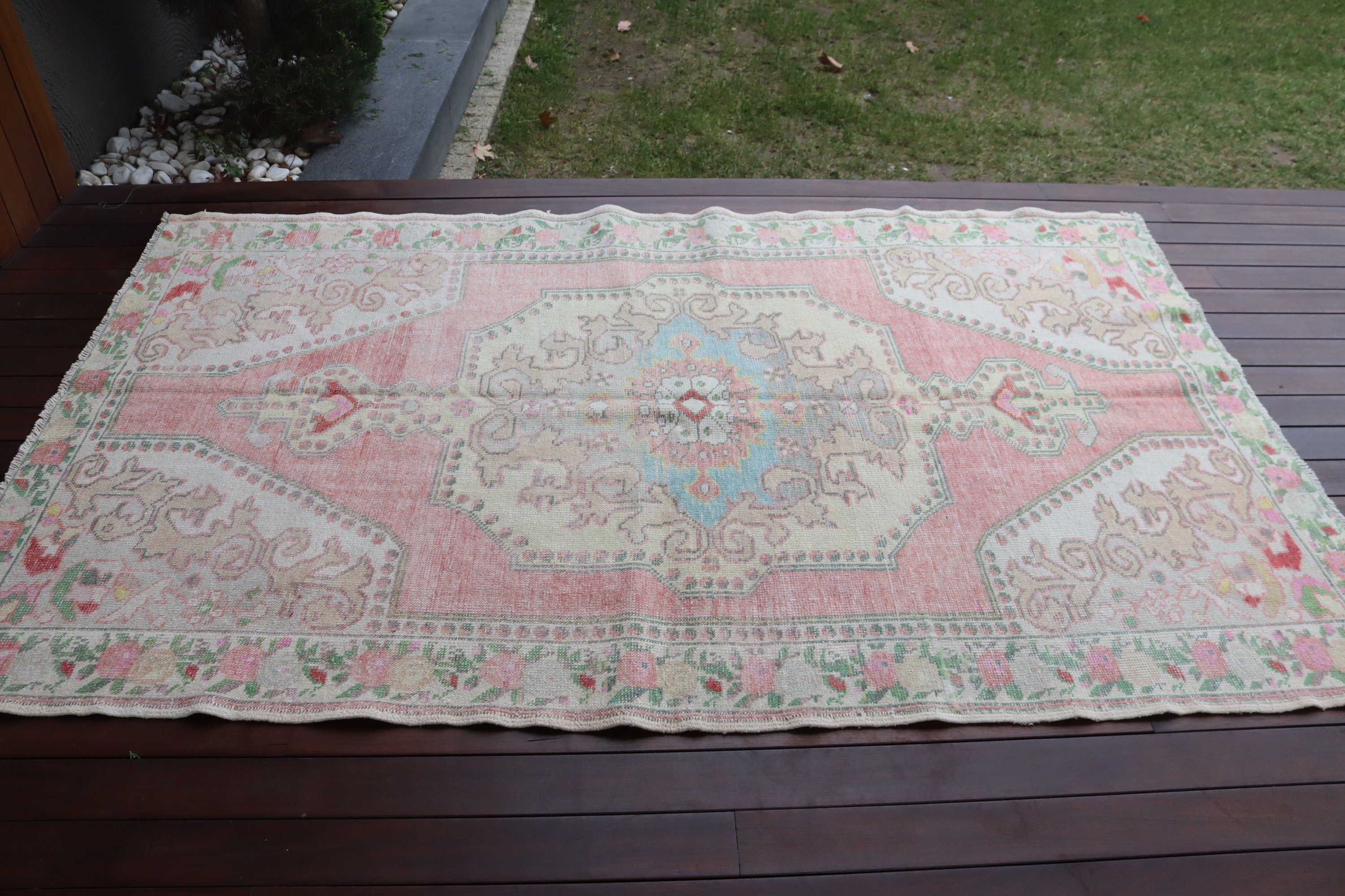 Turkish Rug, Bedroom Rug, Oushak Area Rug, 4.6x7.4 ft Area Rug, Aesthetic Rugs, Neutral Rug, Pink Neutral Rugs, Vintage Rug, Nursery Rug