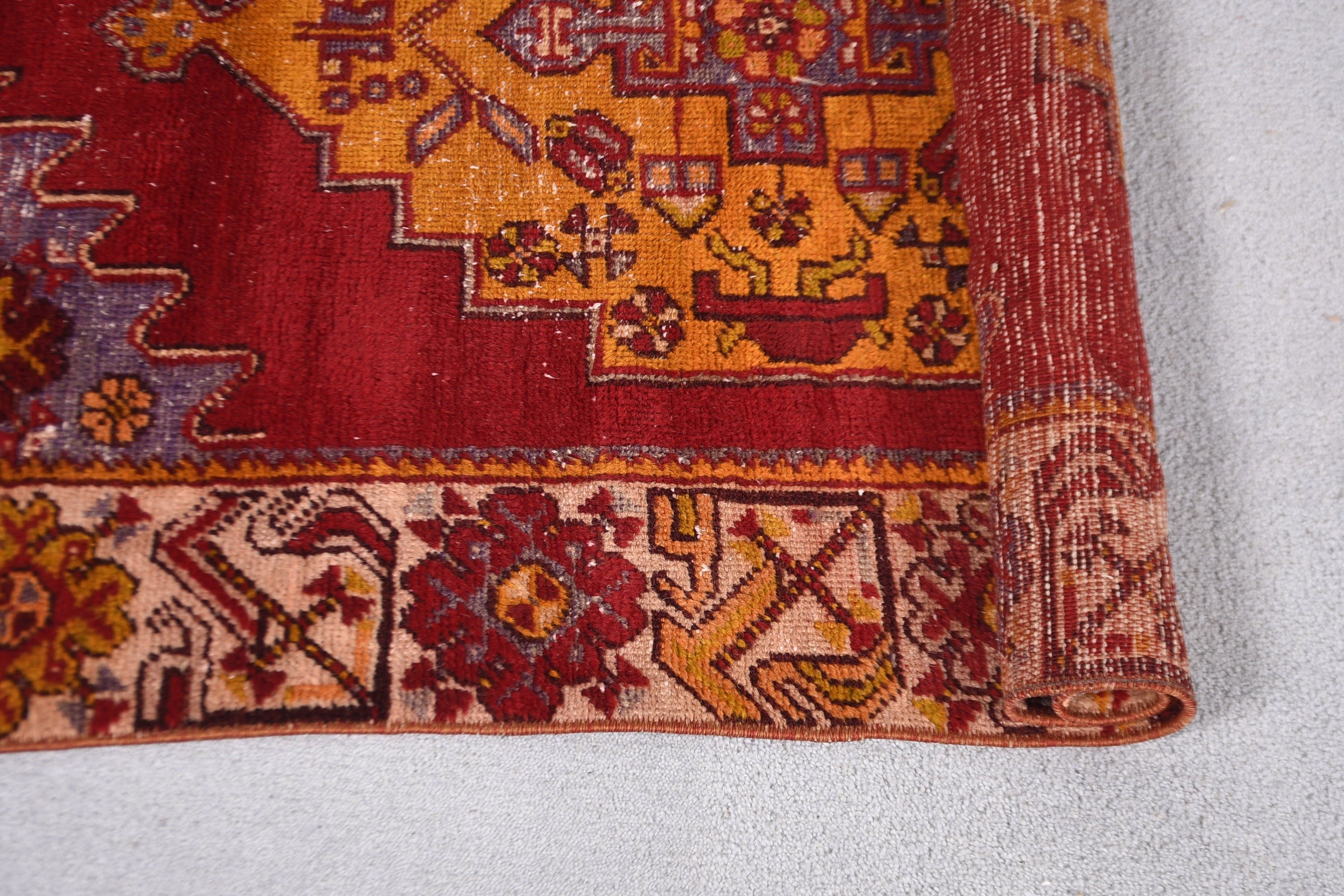 Kırmızı Yatak Odası Halısı, Türk Halısı, Vintage Halılar, 3x4,3 ft Küçük Halılar, Düz Dokuma Halı, Tribal Halı, Yatak Odası Halıları, Küçük Boho Halısı, Banyo Halıları