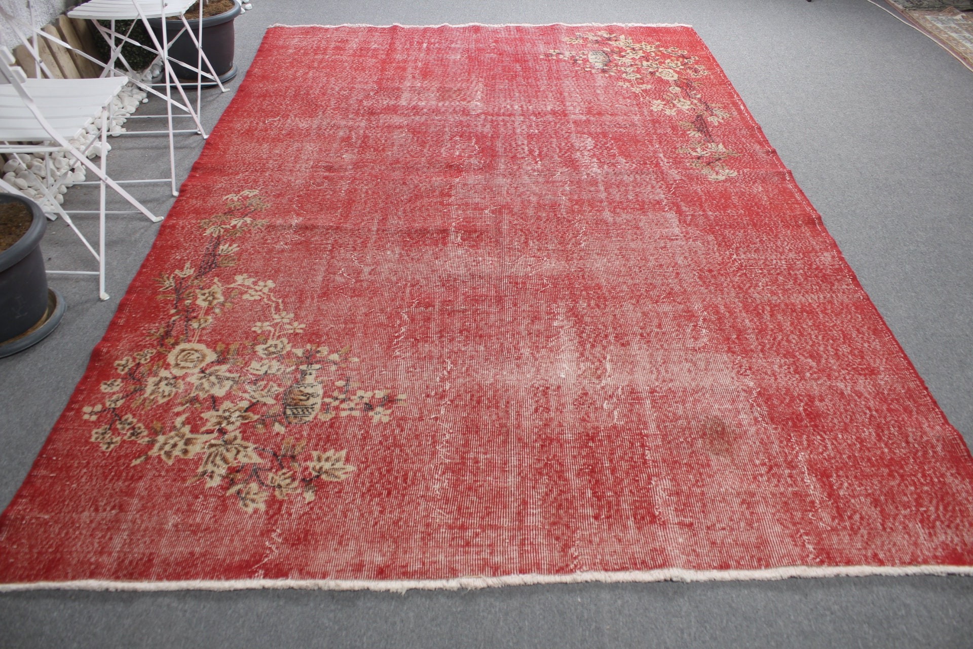 Red Moroccan Rugs, Vintage Rug, Oriental Rug, Salon Rugs, Muted Rug, Kitchen Rug, Dining Room Rugs, Turkish Rugs, 6.9x10.4 ft Oversize Rug