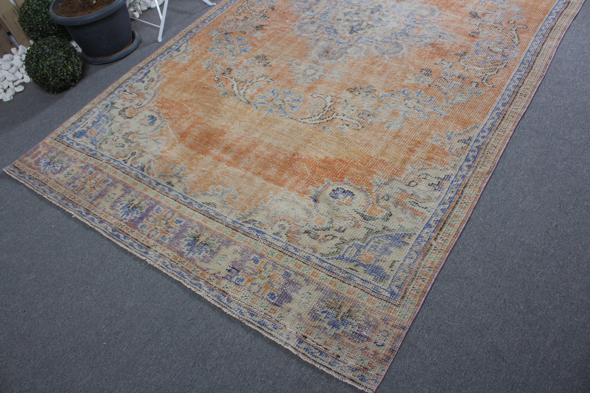 Orange Cool Rug, Vintage Rugs, Turkish Rug, Floor Rug, Salon Rug, 5.8x10.4 ft Large Rug, Bedroom Rug, Rugs for Bedroom, Oriental Rug