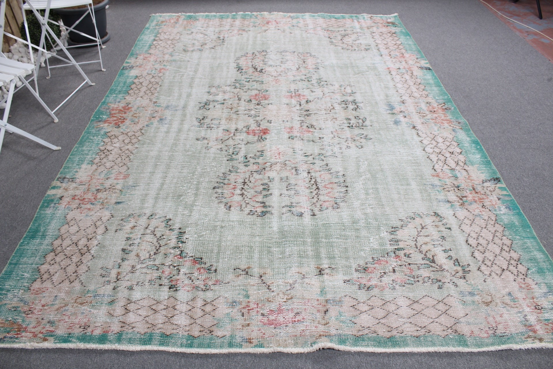 Living Room Rugs, Floor Rug, Green  7.1x10.2 ft Oversize Rugs, Vintage Rug, Turkish Rug, Saloon Rug, Bedroom Rugs, Muted Rug