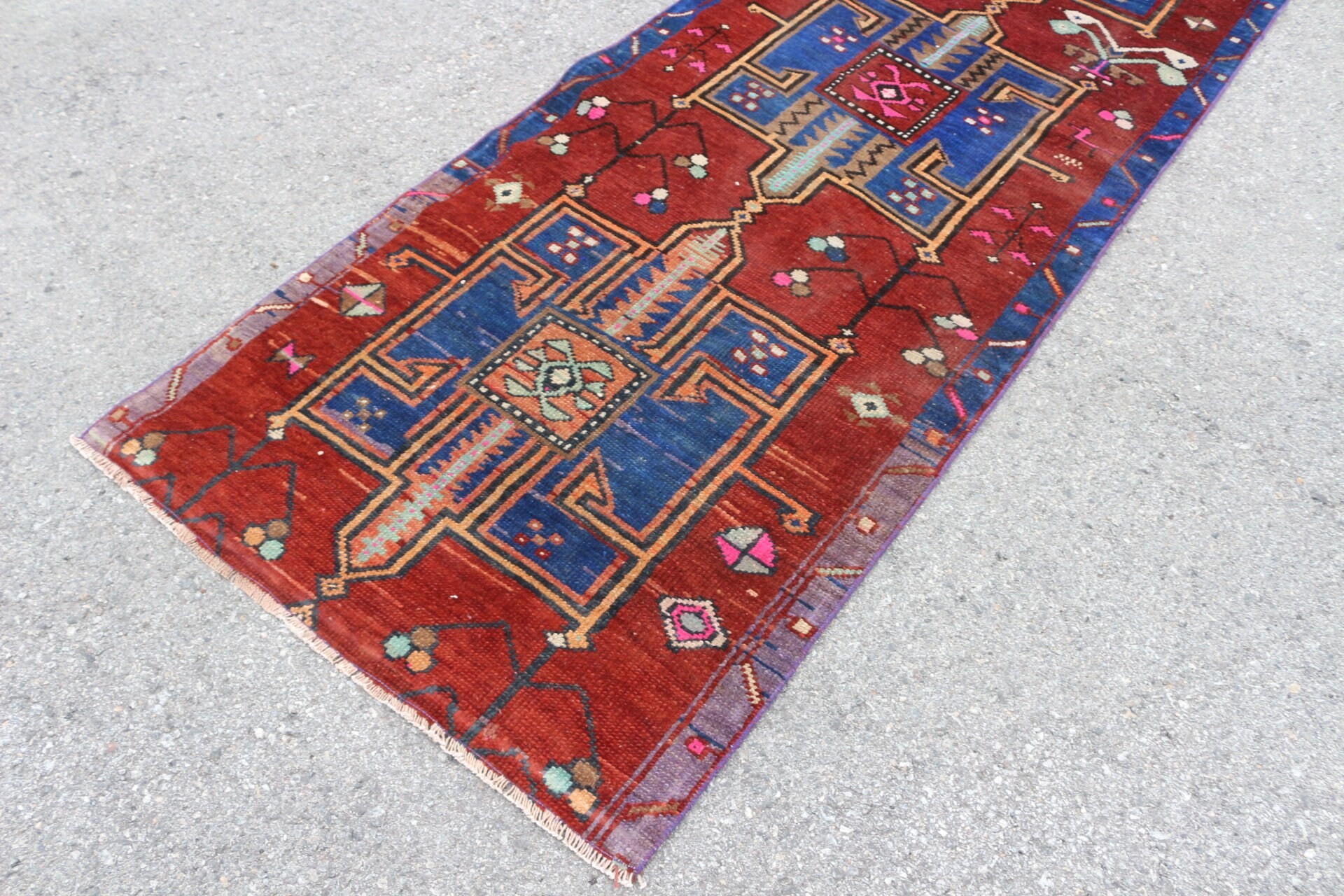 Kırmızı Yer Halıları, Koşucu Halıları, Merdiven Halısı, Koridor Halısı, 3.4x12 ft Runner Halısı, Vintage Halılar, Ev Dekorasyonu Halıları, Antika Halı, Türk Halısı