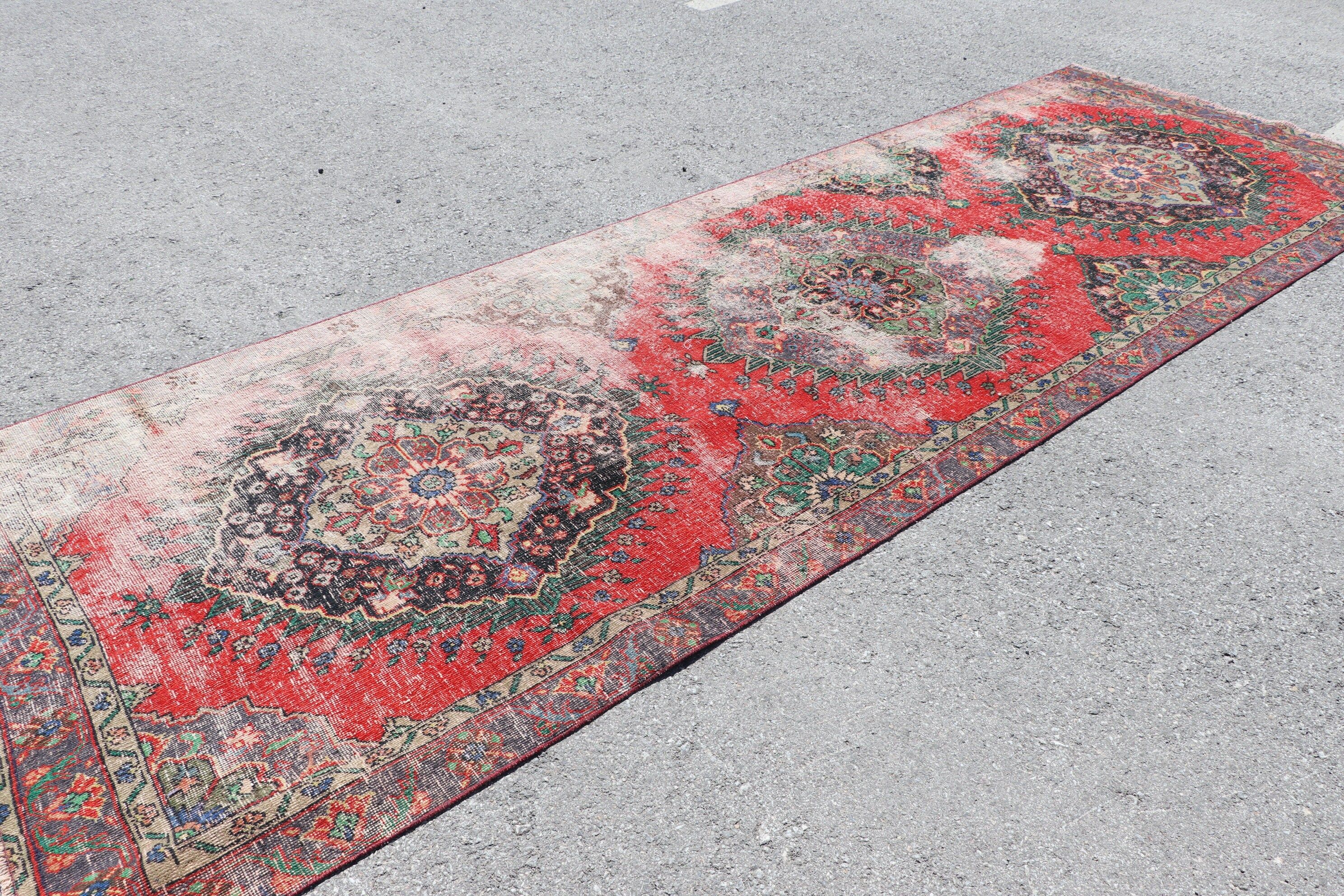 Kitchen Rugs, Turkish Rug, Oushak Rug, Red Antique Rug, Rugs for Stair, 4.5x13.2 ft Runner Rug, Hallway Rug, Vintage Rug