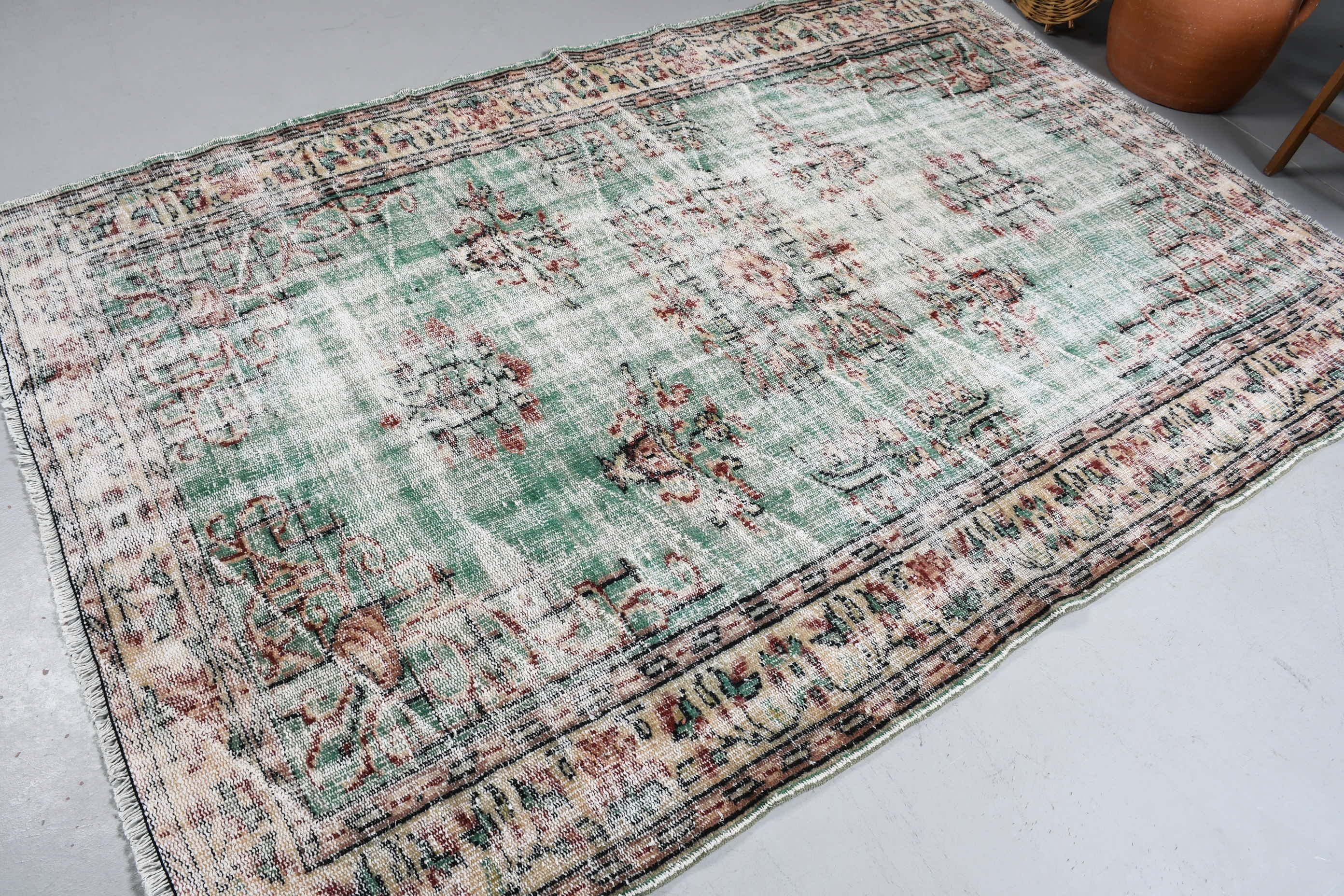 5.6x8.1 ft Large Rugs, Turkish Rug, Dining Room Rugs, Green Moroccan Rugs, Living Room Rug, Bedroom Rug, Old Rug, Vintage Rug