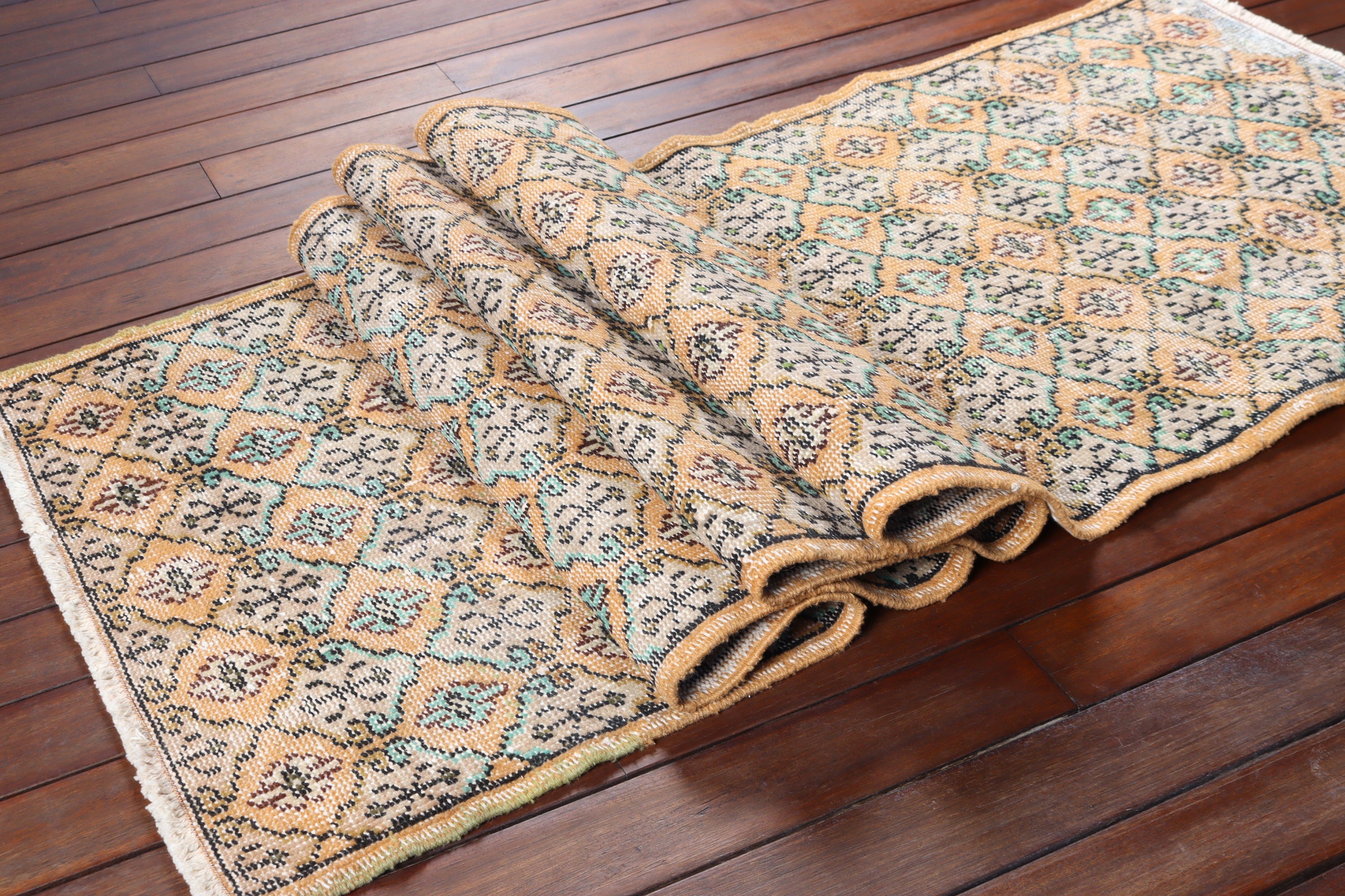 Uzun Yolluk Halıları, 2.4x9.1 ft Runner Halısı, Turuncu Ev Dekorasyonu Halıları, Vintage Halılar, Boho Halıları, Yün Halıları, Vintage Runner Halıları, Türk Halıları