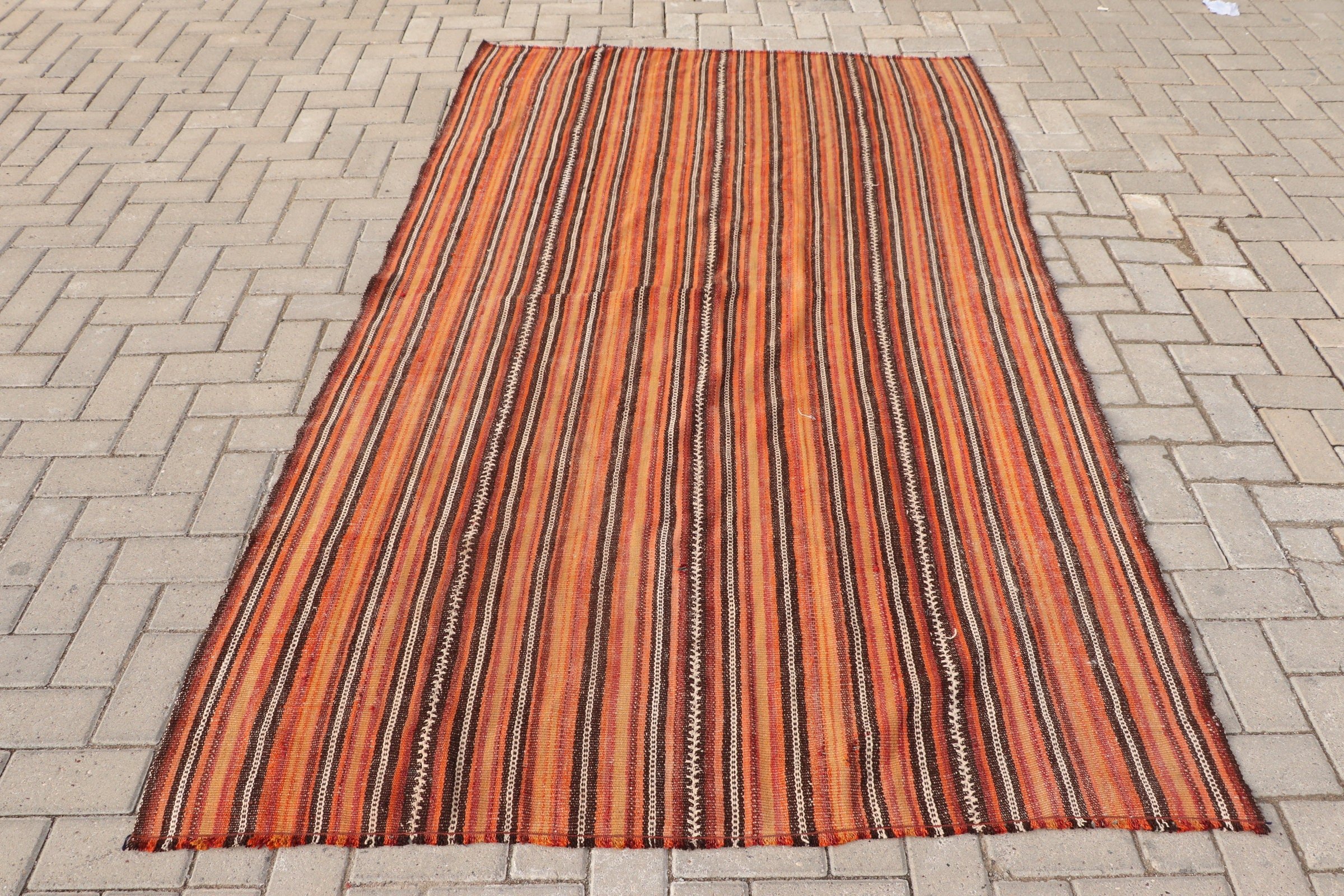 4.9x7.9 ft Area Rug, Kilim, Turkish Rugs, Wool Rug, Bedroom Rugs, Antique Rug, Aztec Rug, Orange Antique Rugs, Vintage Rug, Living Room Rug