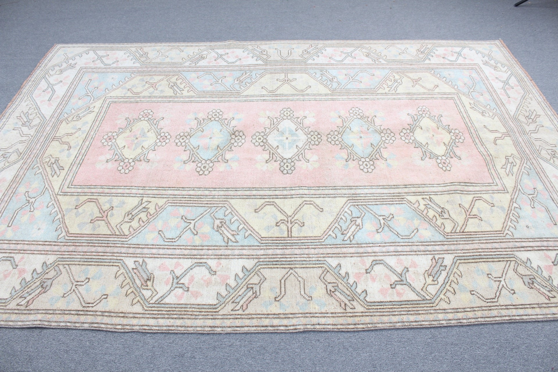 Türk Halıları, Oryantal Halı, Boho Halı, Yemek Odası Halıları, 6,3x9,3 ft Büyük Halı, Oturma Odası Halısı, Vintage Halı, Pembe Antika Halılar