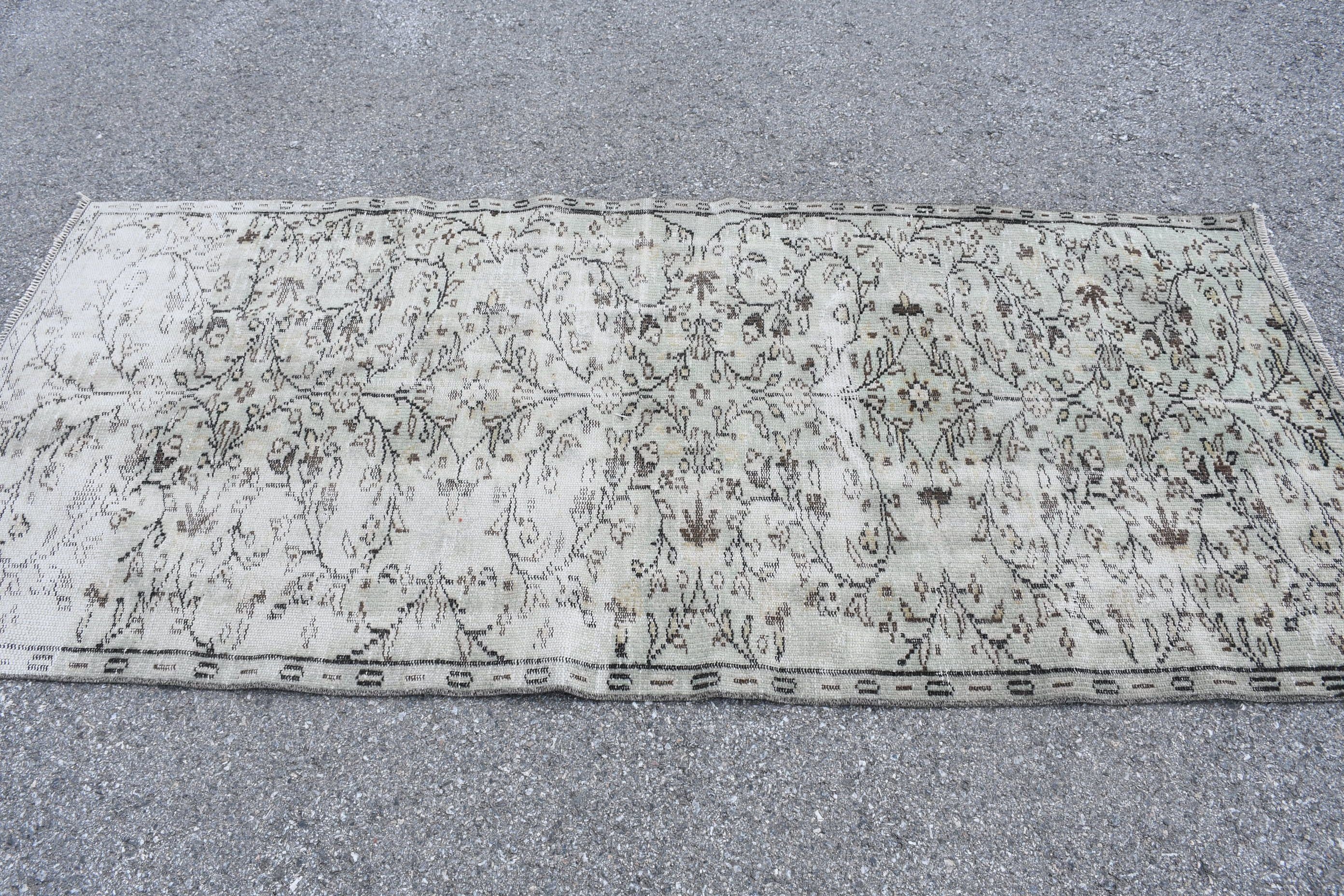 Vintage Rug, 3.4x7.5 ft Area Rug, Green Antique Rug, Oriental Rugs, Indoor Rug, Rugs for Floor, Turkish Rugs, Oushak Rug, Kitchen Rug