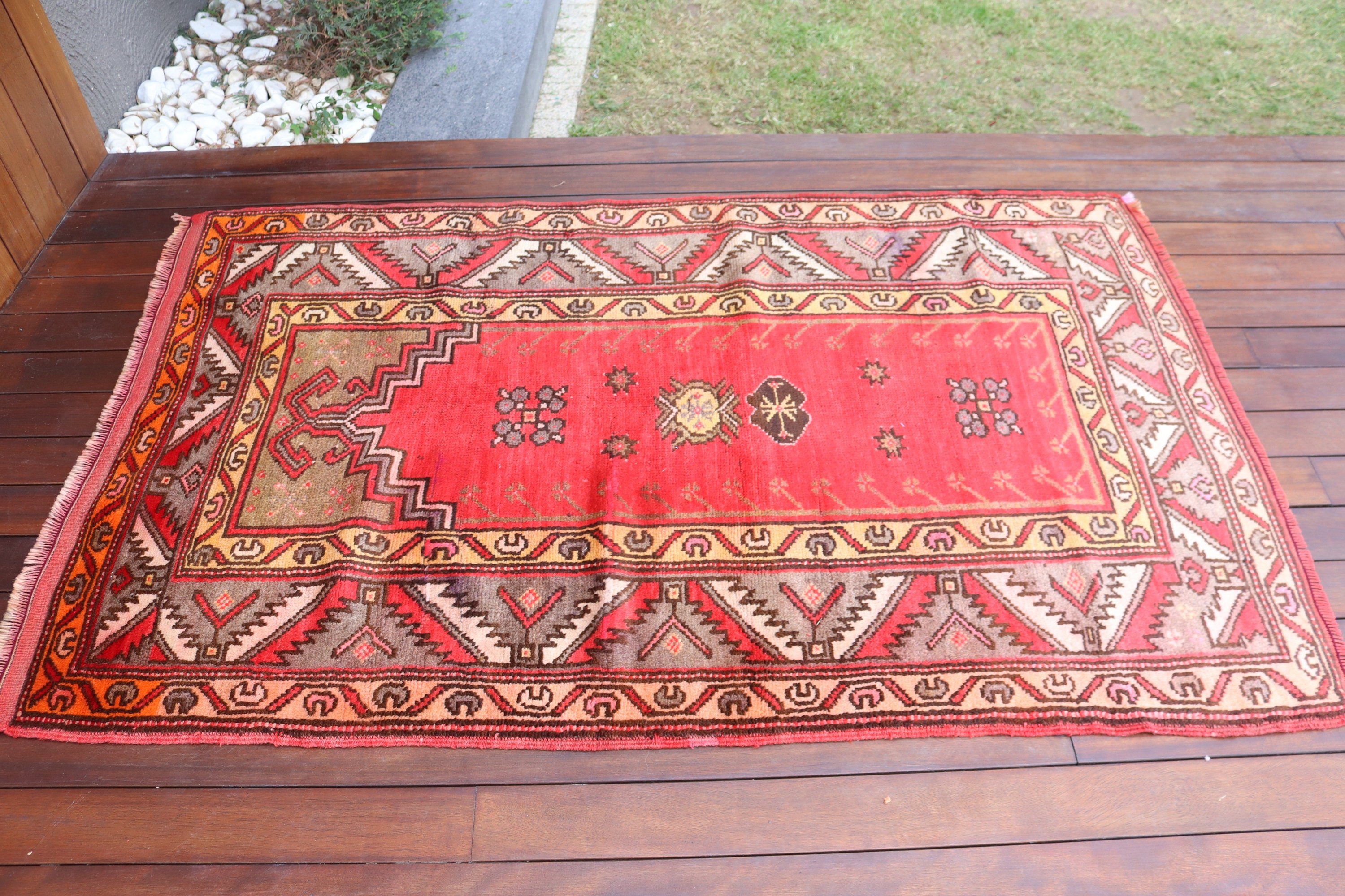 Türk Halısı, 3.5x5.7 ft Aksan Halıları, Kırmızı Oryantal Halılar, Dekoratif Halı, Vintage Halılar, Ev Dekor Halısı, Boho Vurgu Halısı, Yatak Odası Halıları