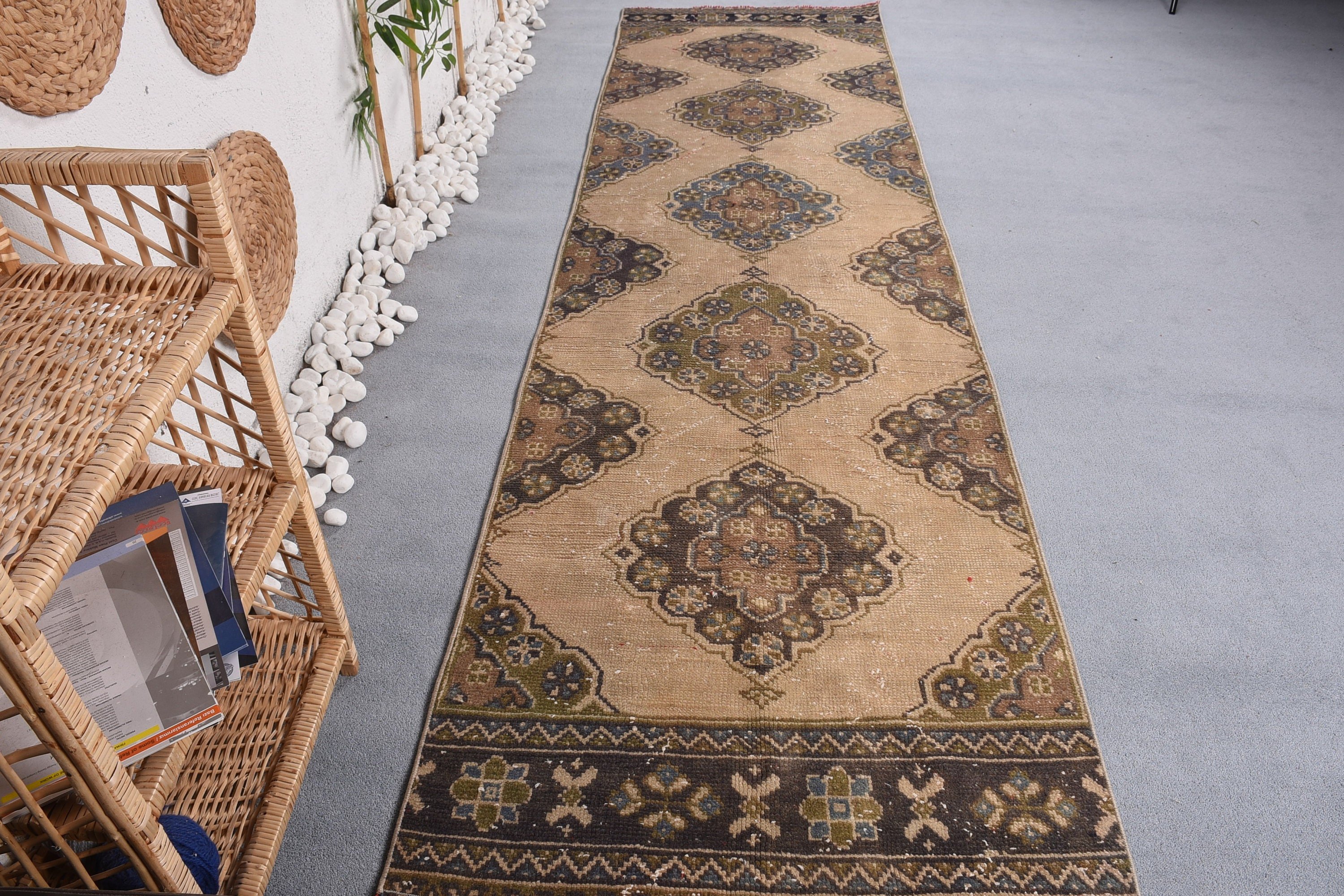 Beige Bedroom Rug, Turkish Rug, Floor Rug, 3x10.9 ft Runner Rug, Oriental Rug, Stair Rug, Rugs for Hallway, Vintage Rug, Corridor Rugs