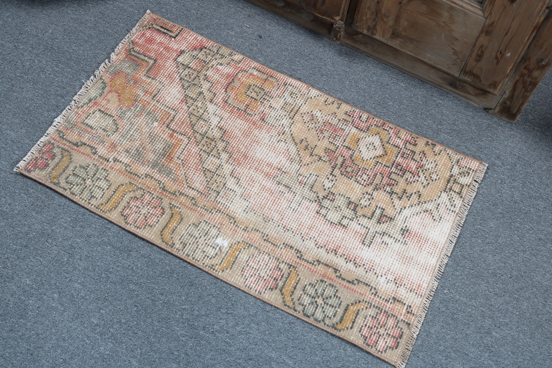 Boho Halı, Türk Halısı, Vintage Halı, 1.6x2.6 ft Küçük Halılar, Havalı Halılar, Araba Paspas Halıları, Yatak Odası Halısı, Turuncu Geometrik Halılar, Mutfak Halıları