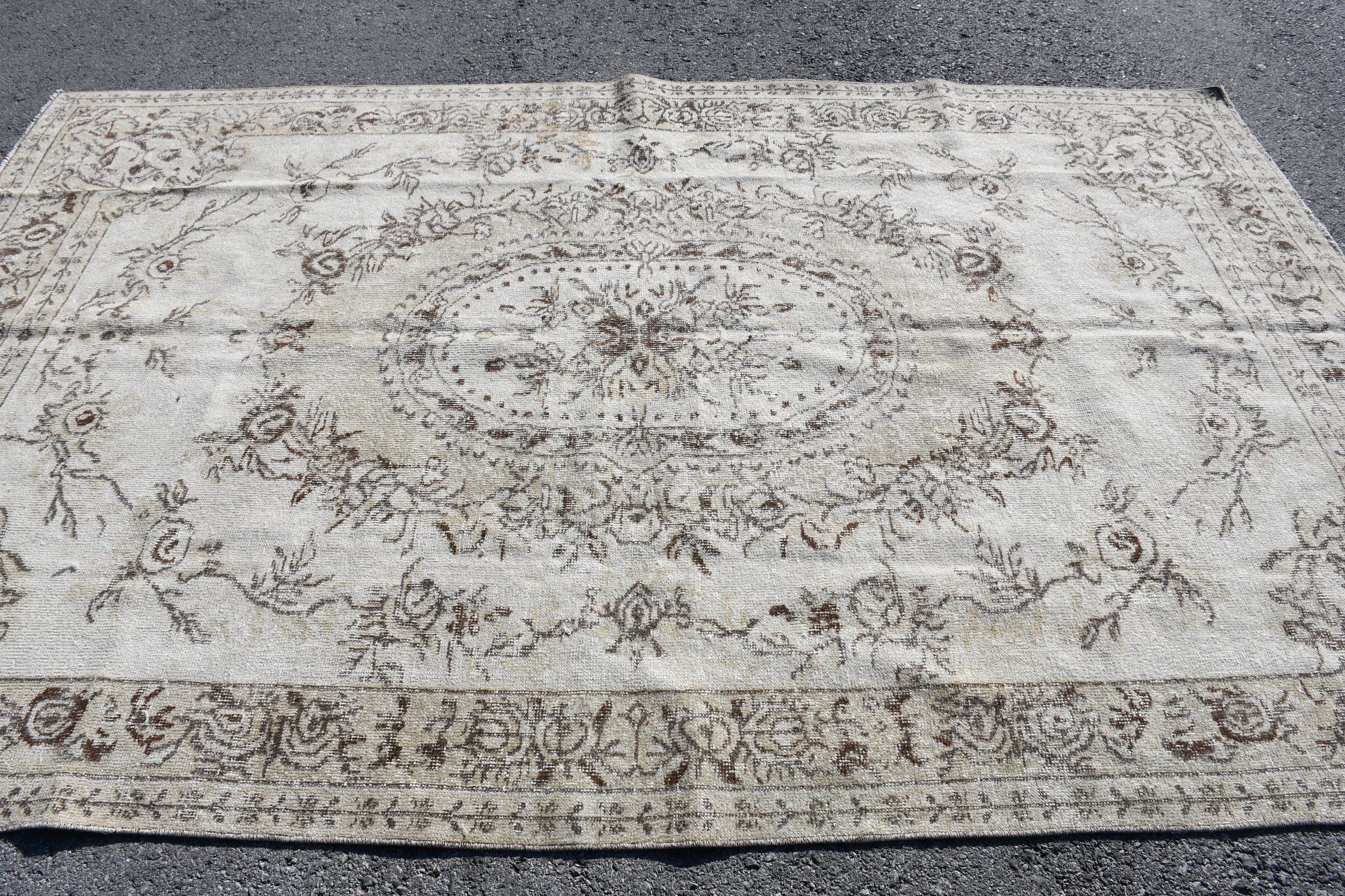 Oushak Halı, Eskitilmiş Halılar, Oturma Odası Halıları, 6.1x9.4 ft Büyük Halı, Vintage Halı, Türk Halıları, Yemek Odası Halıları, Soğuk Halı, Siyah Yün Halı