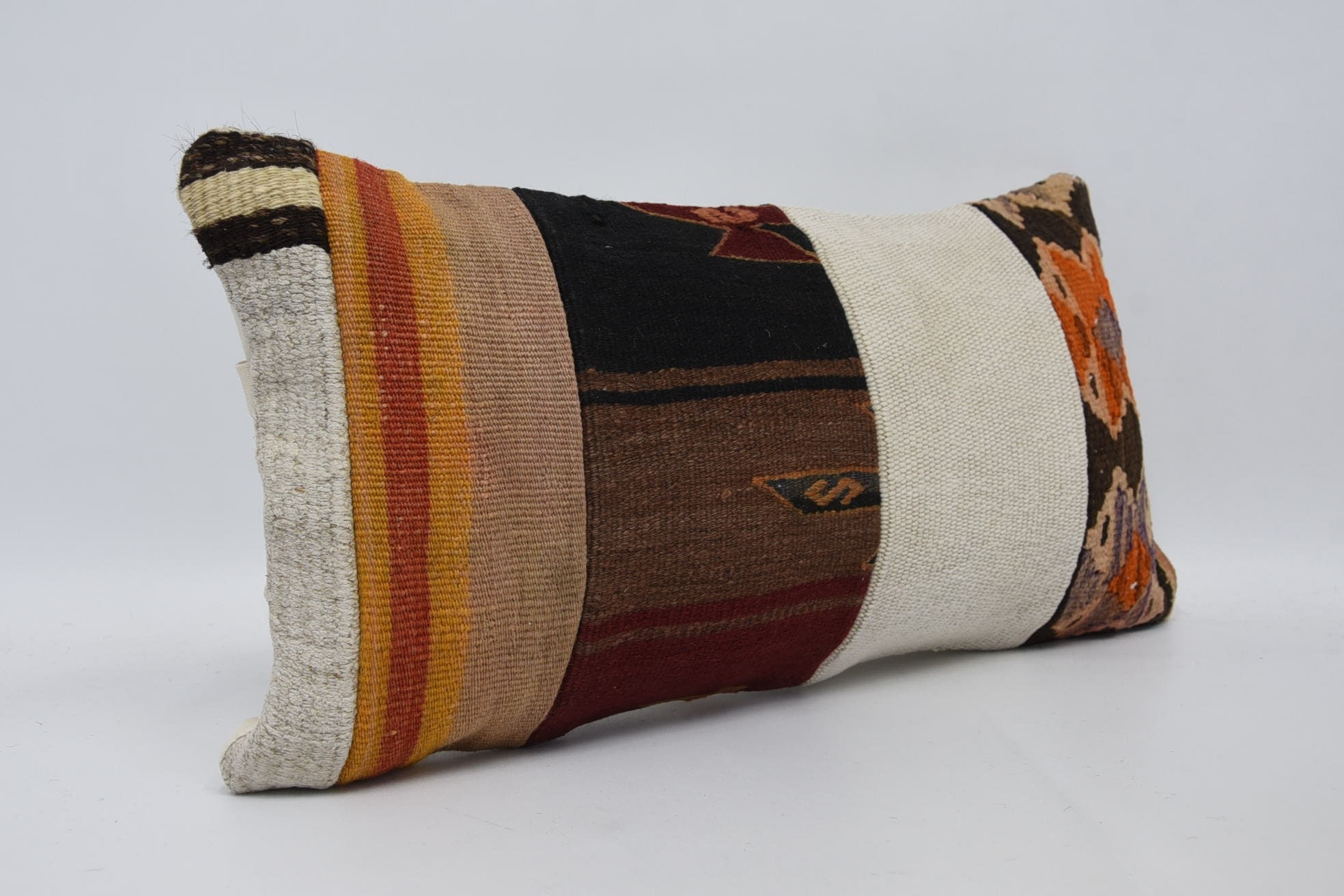 12"x24" Brown Pillow Sham, Kilim Cushion Sham, Turkish Pillow, Throw Kilim Pillow, Handwoven Pillow Cover Pillow Sham, Luxury Cushion