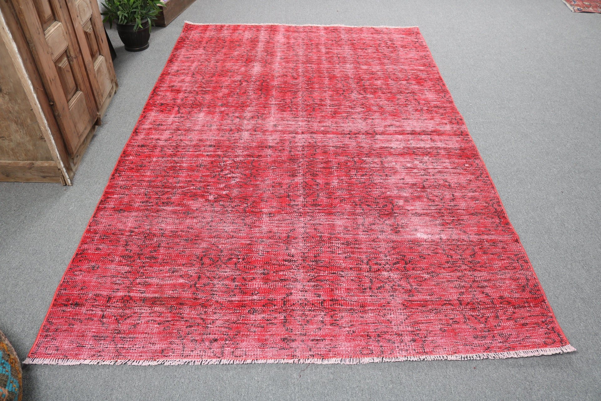 Yemek Odası Halıları, Kırmızı Boho Halıları, Aztek Halısı, 5.5x8.4 ft Büyük Halı, Vintage Halılar, Lüks Halı, Türk Halısı, Ev Dekorasyonu Halıları, Salon Halısı