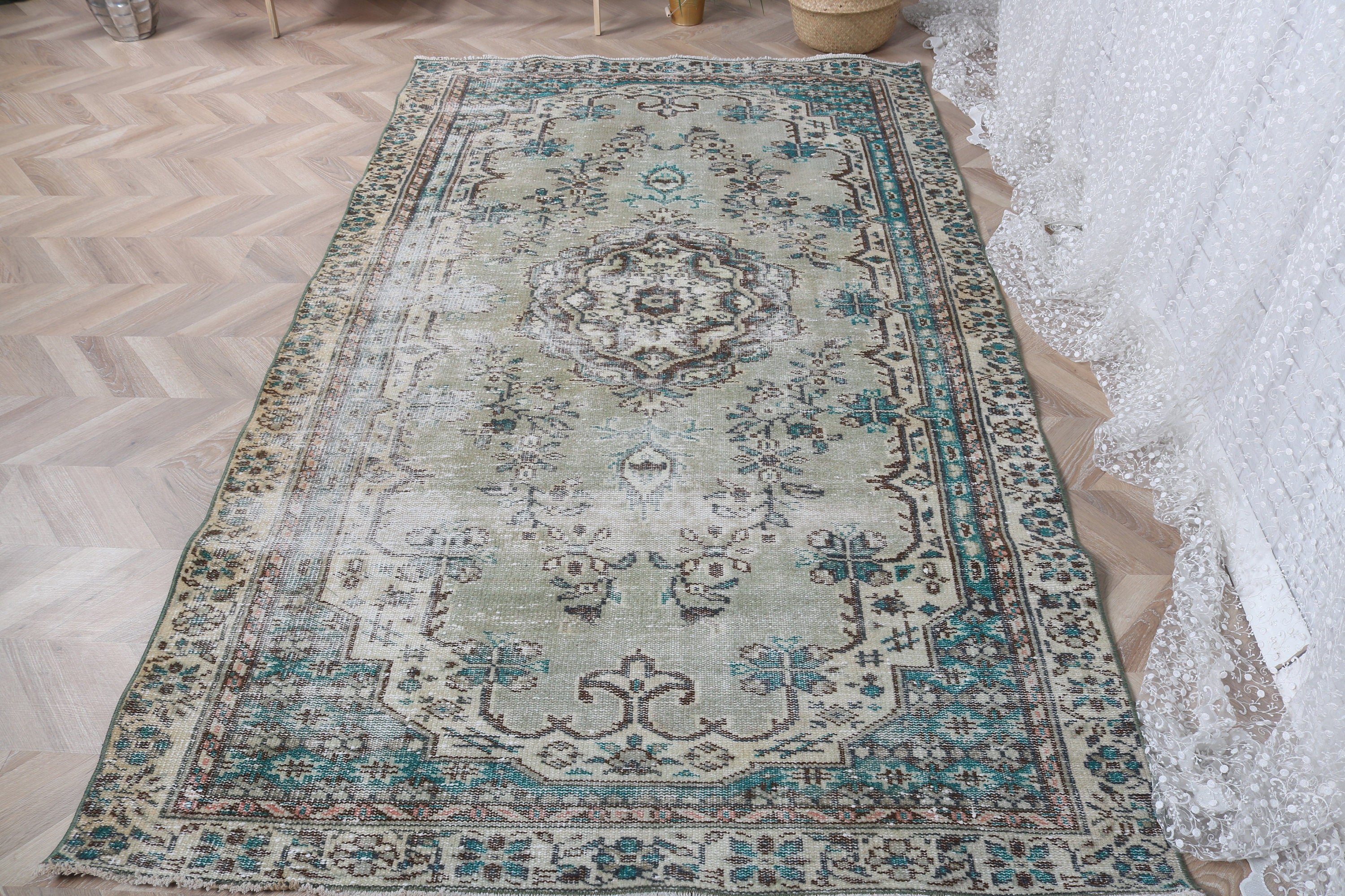 Vintage Rugs, Outdoor Rug, Kitchen Rugs, Indoor Rugs, Turkish Rug, Rugs for Living Room, Green Bedroom Rugs, Wool Rug, 4.8x8.2 ft Area Rugs