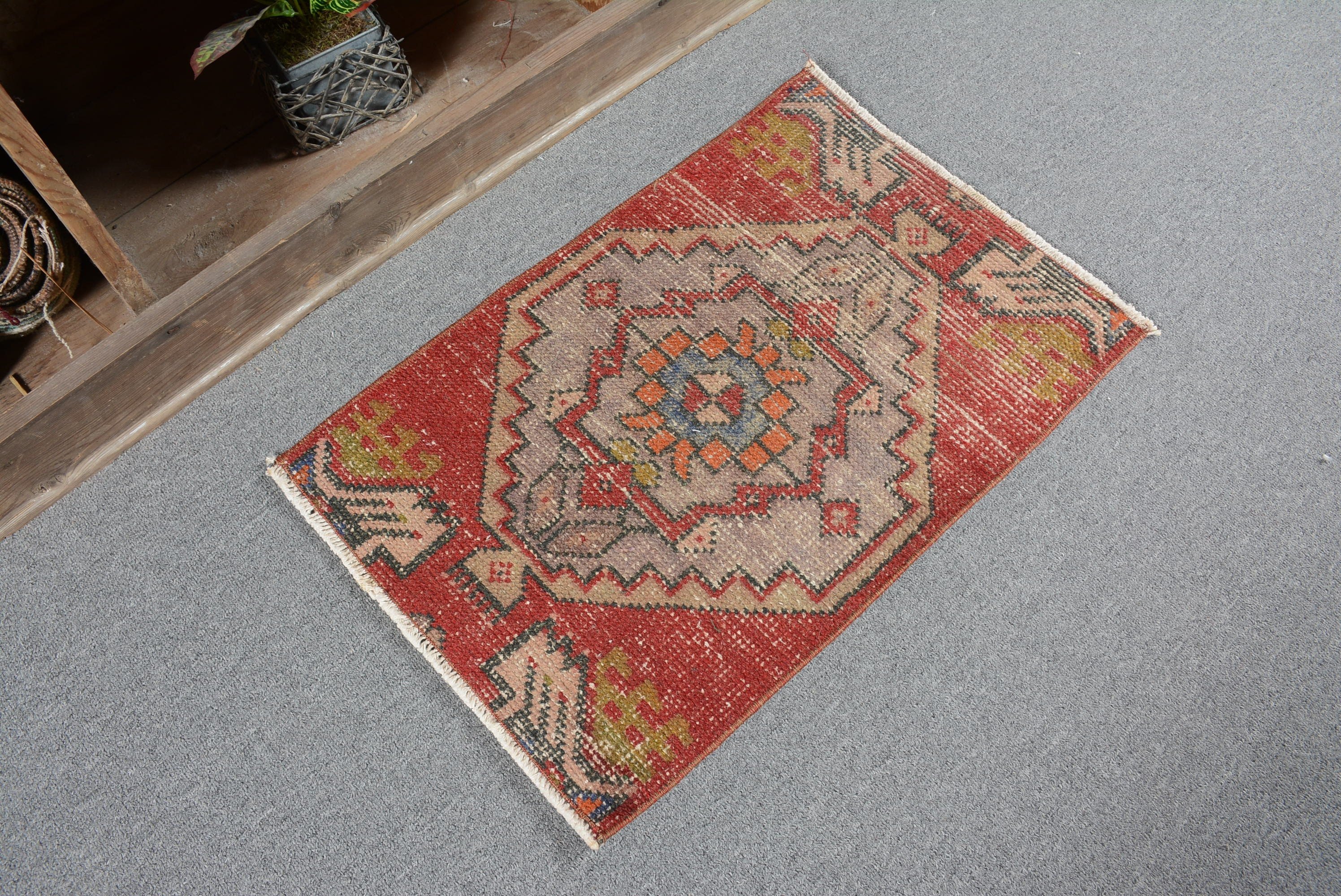 Bedroom Rug, Vintage Rug, Oriental Rug, Distressed Rug, Red Kitchen Rug, Rugs for Bedroom, 1.4x2.1 ft Small Rug, Turkish Rug, Anatolian Rug