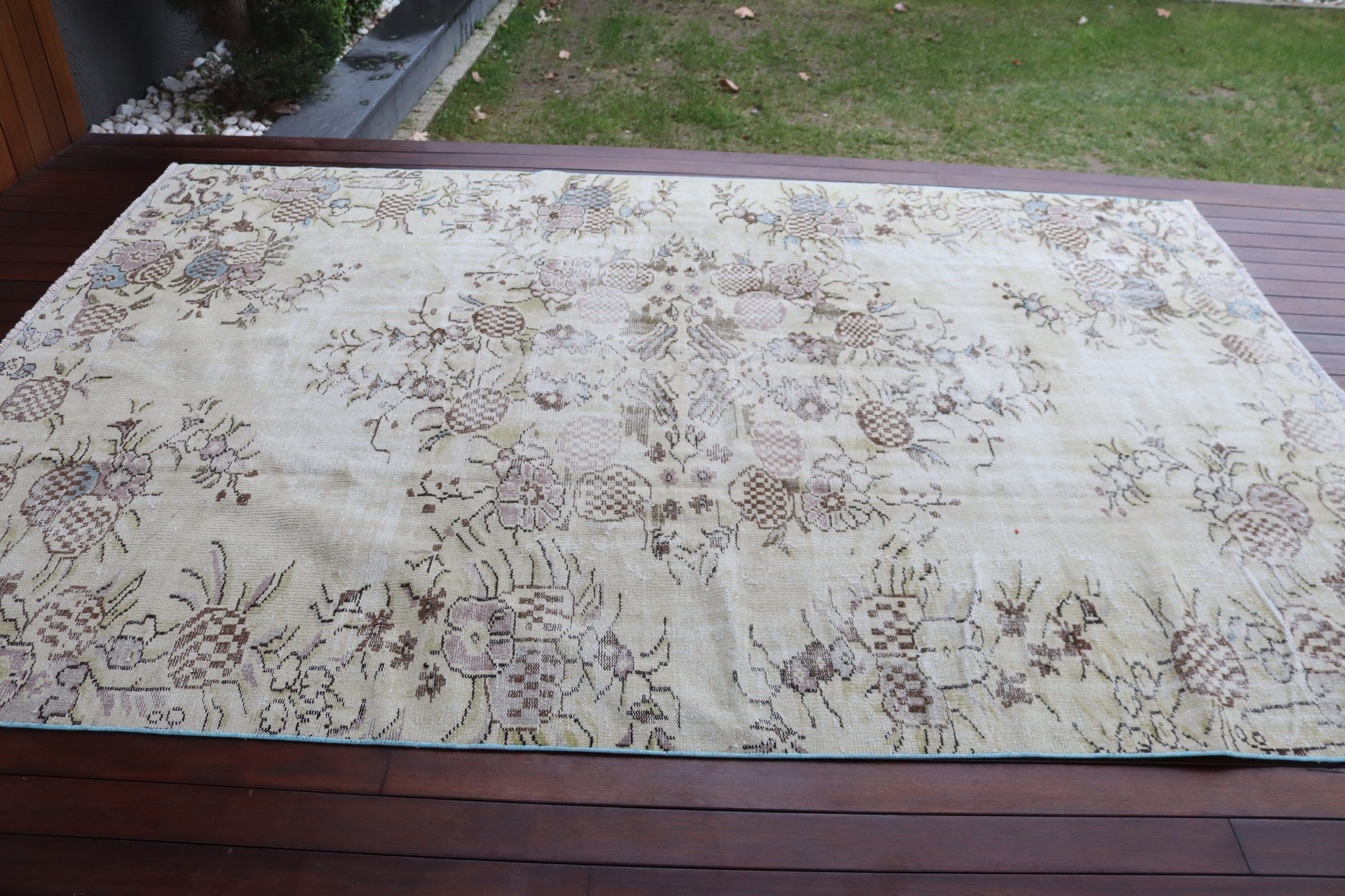 Vintage Halılar, 6.6x9.9 ft Büyük Halılar, Lüks Halılar, Büyük Vintage Halı, Türk Halısı, Yemek Odası Halıları, Bej Antika Halı, Nötr Halı