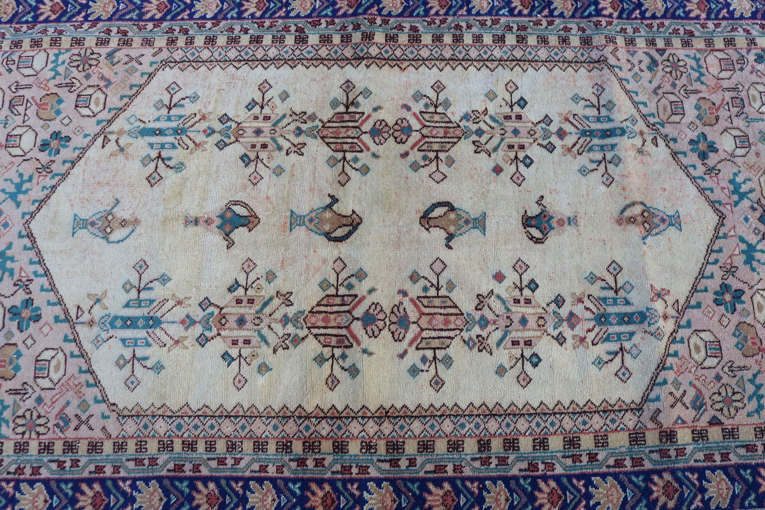 Geometrik Halılar, Oturma Odası Halısı, 3.7x6.6 ft Alan Halıları, Ev Dekorasyonu Halıları, Vintage Halılar, Bej Geometrik Halı, Türk Halısı, Yatak Odası Halısı