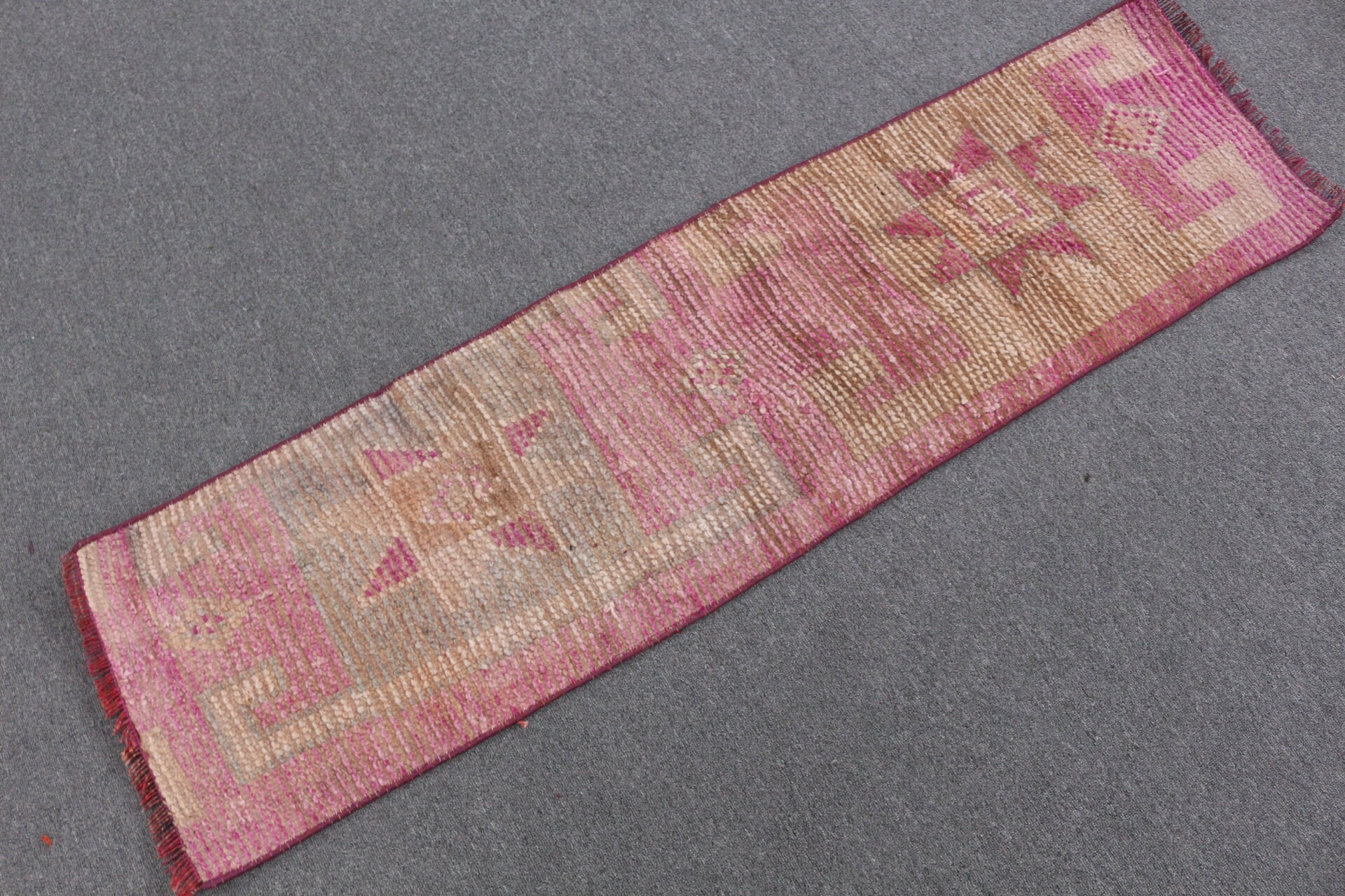 Turkish Rug, Stair Rugs, Pink  1.4x5.3 ft Runner Rugs, Anatolian Rug, Kitchen Rug, Vintage Rug, Pastel Rug