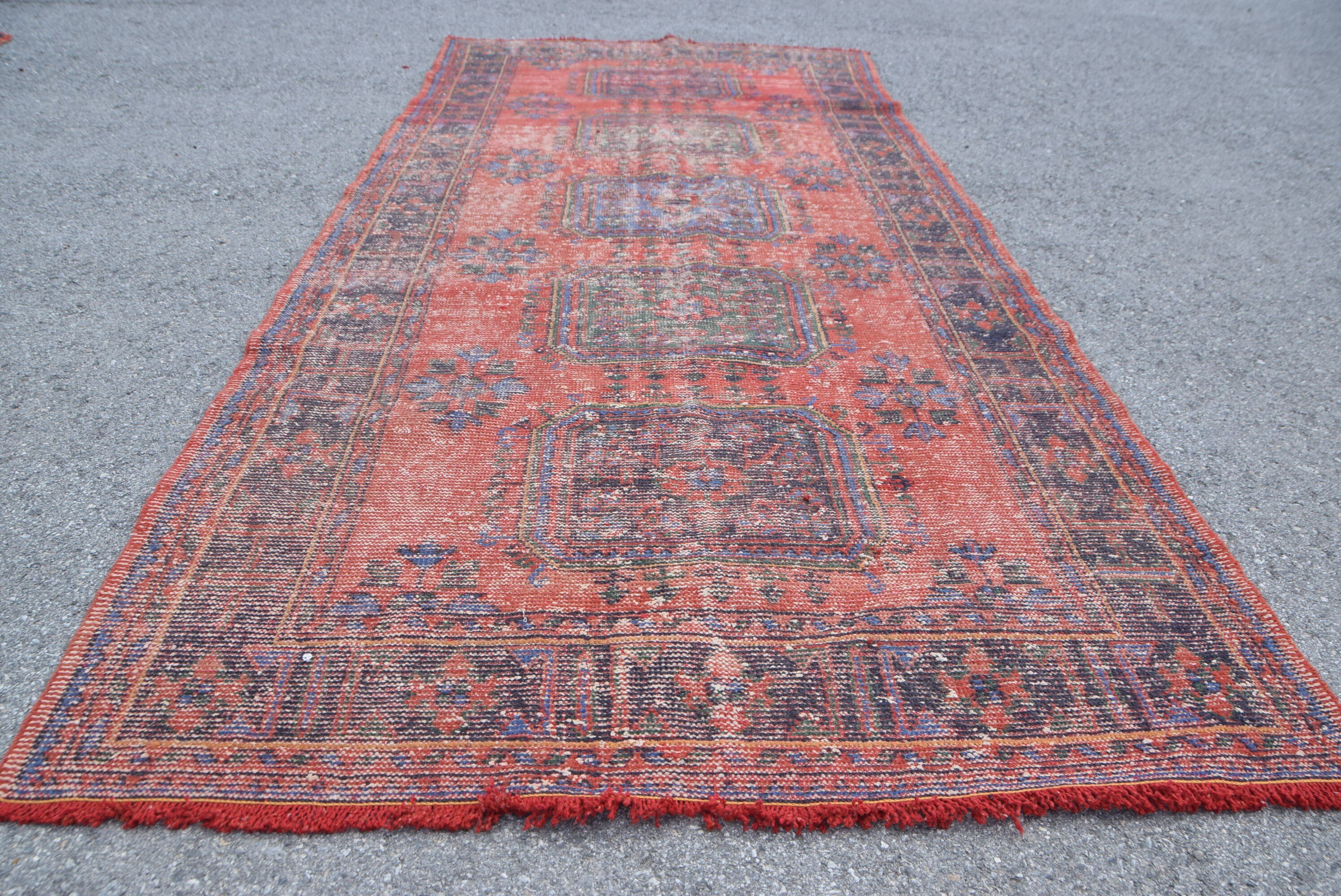 Vintage Rug, Wedding Rugs, Red Moroccan Rug, Kitchen Rug, Living Room Rug, Salon Rugs, 4.7x10.3 ft Large Rug, Turkish Rugs, Home Decor Rugs